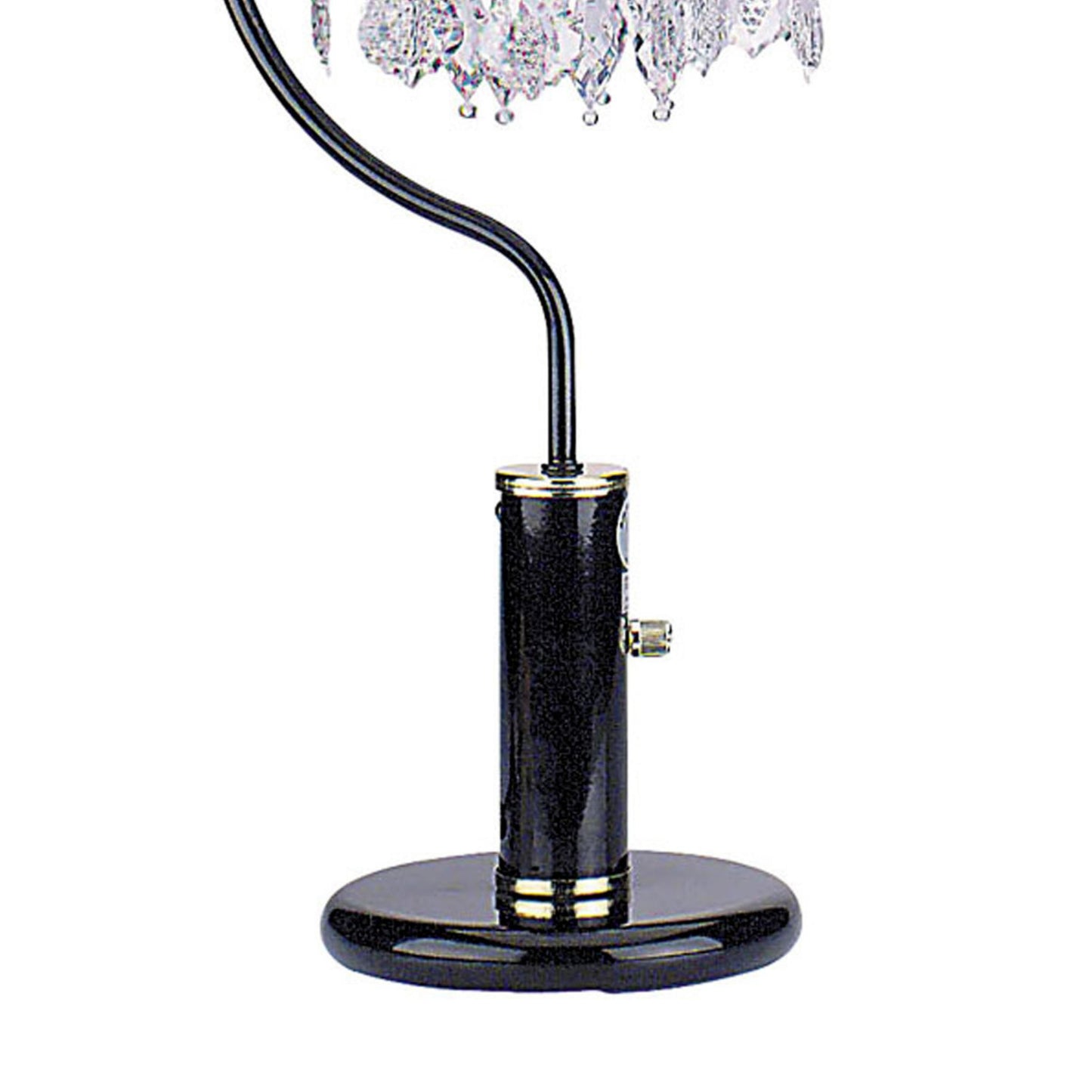 Elegant crystal chandelier table lamp with black base and stem