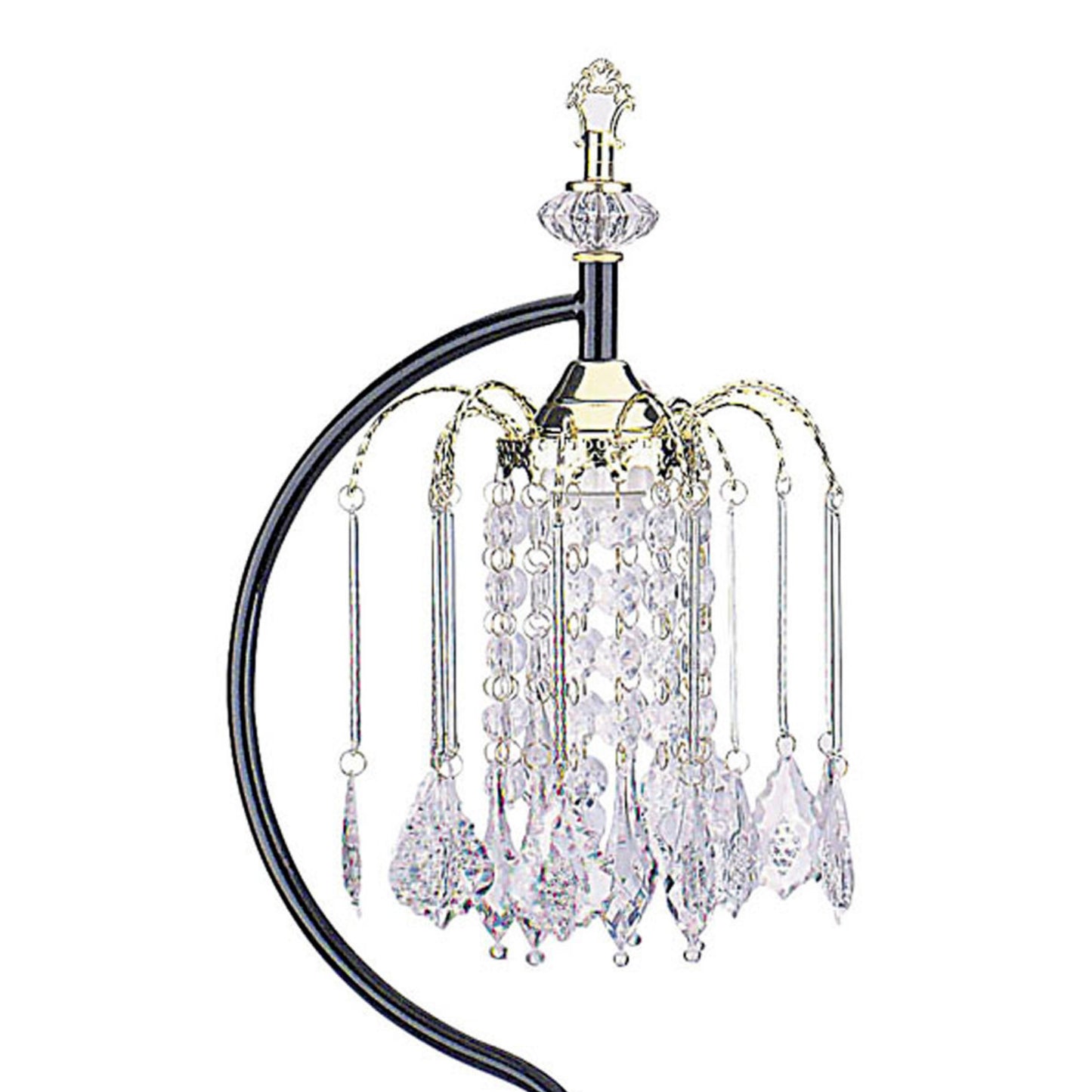 Elegant crystal chandelier with a black curved stand perfect for modern home decor