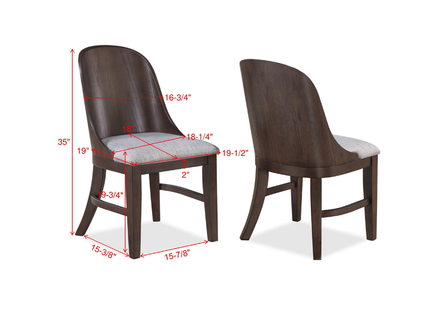 Dark wood curvedback dining chair with light gray upholstered seat