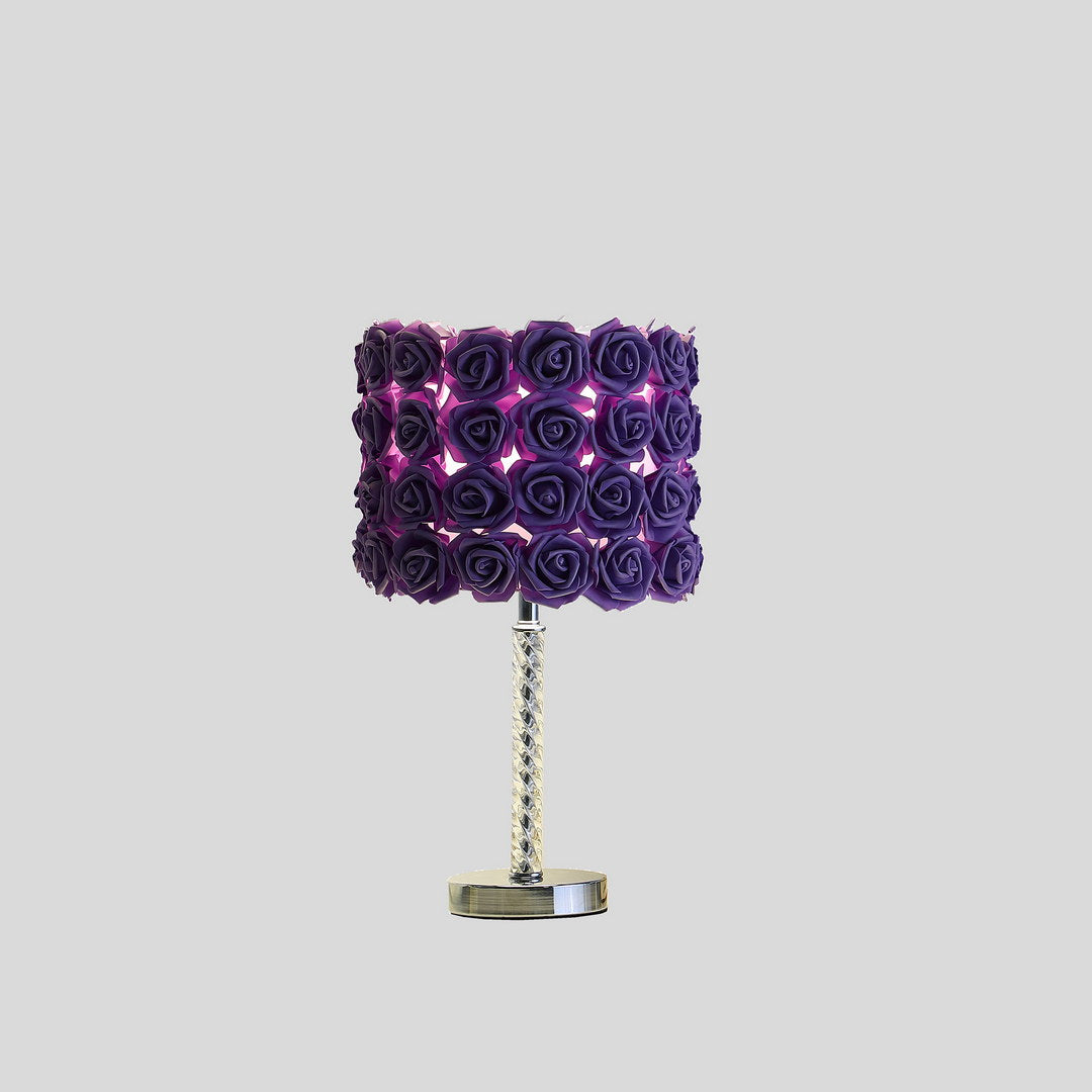 Purple rose table lamp with a twisted silvertoned base