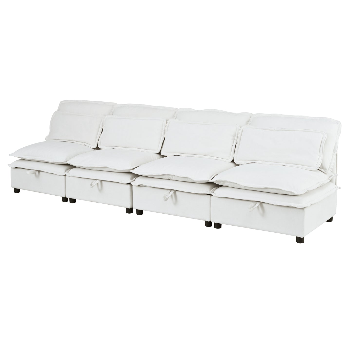 Fourseat white linen sectional sofa with plush cushions and hidden storage compartments