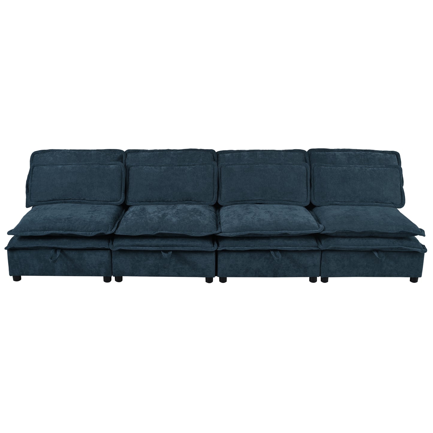 Deep teal velvet modular sectional sofa with plush cushions and hidden storage compartments