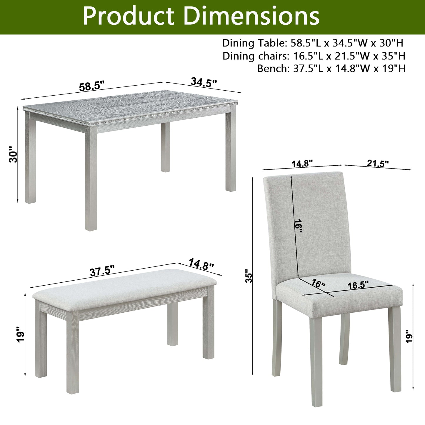 Grey dining table dimensions L x W x H