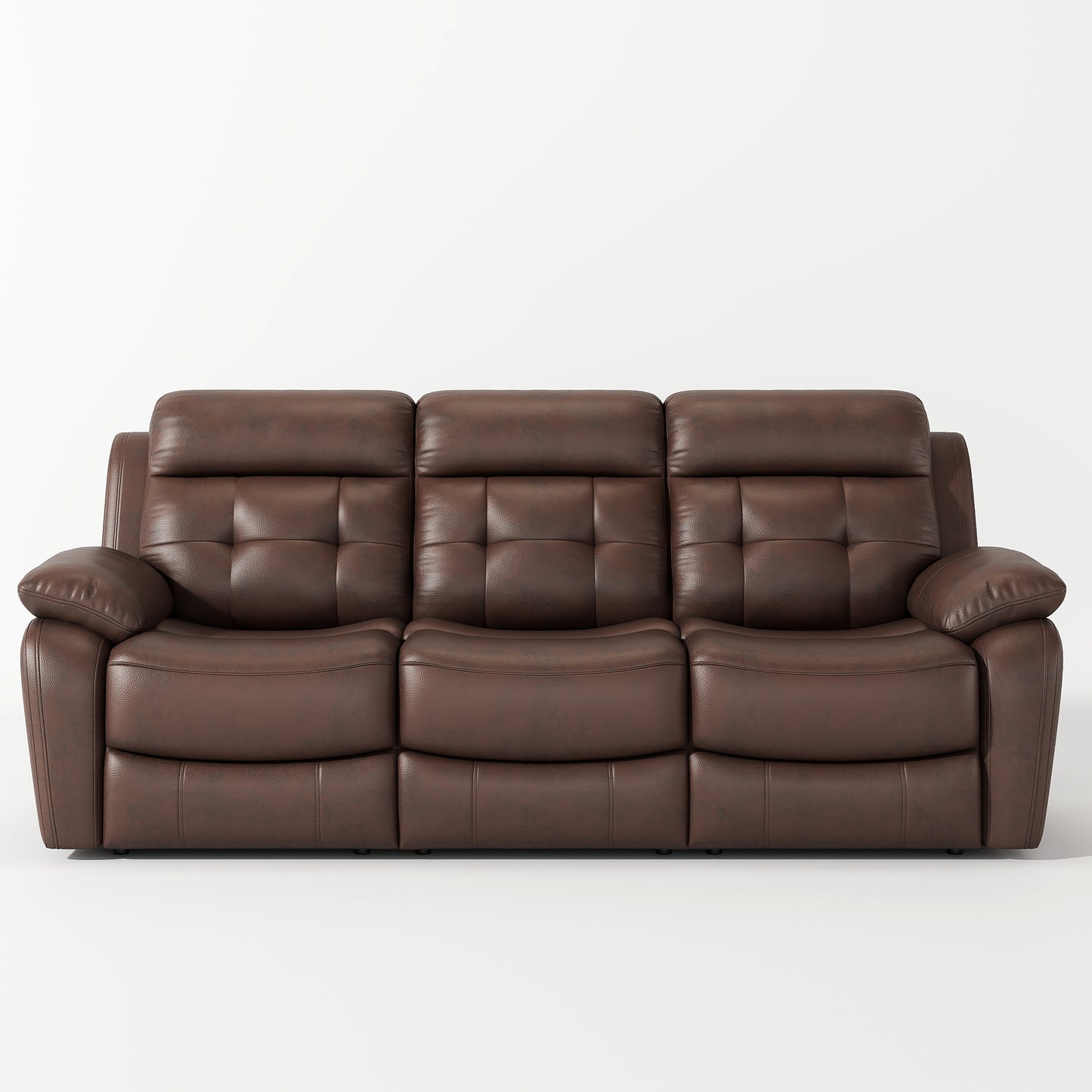 Brown leather threeseater reclining sofa with tufted backrests