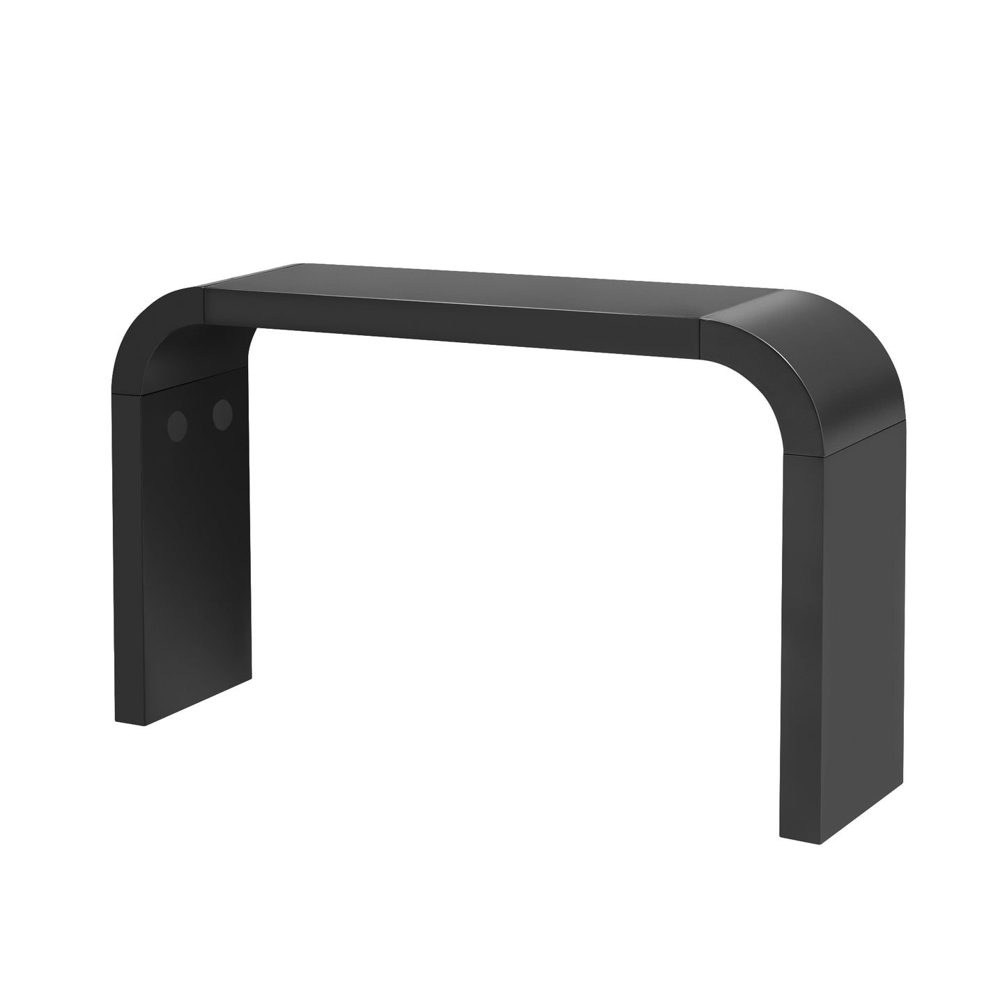 Black modern console table with curved legs and a matte finish