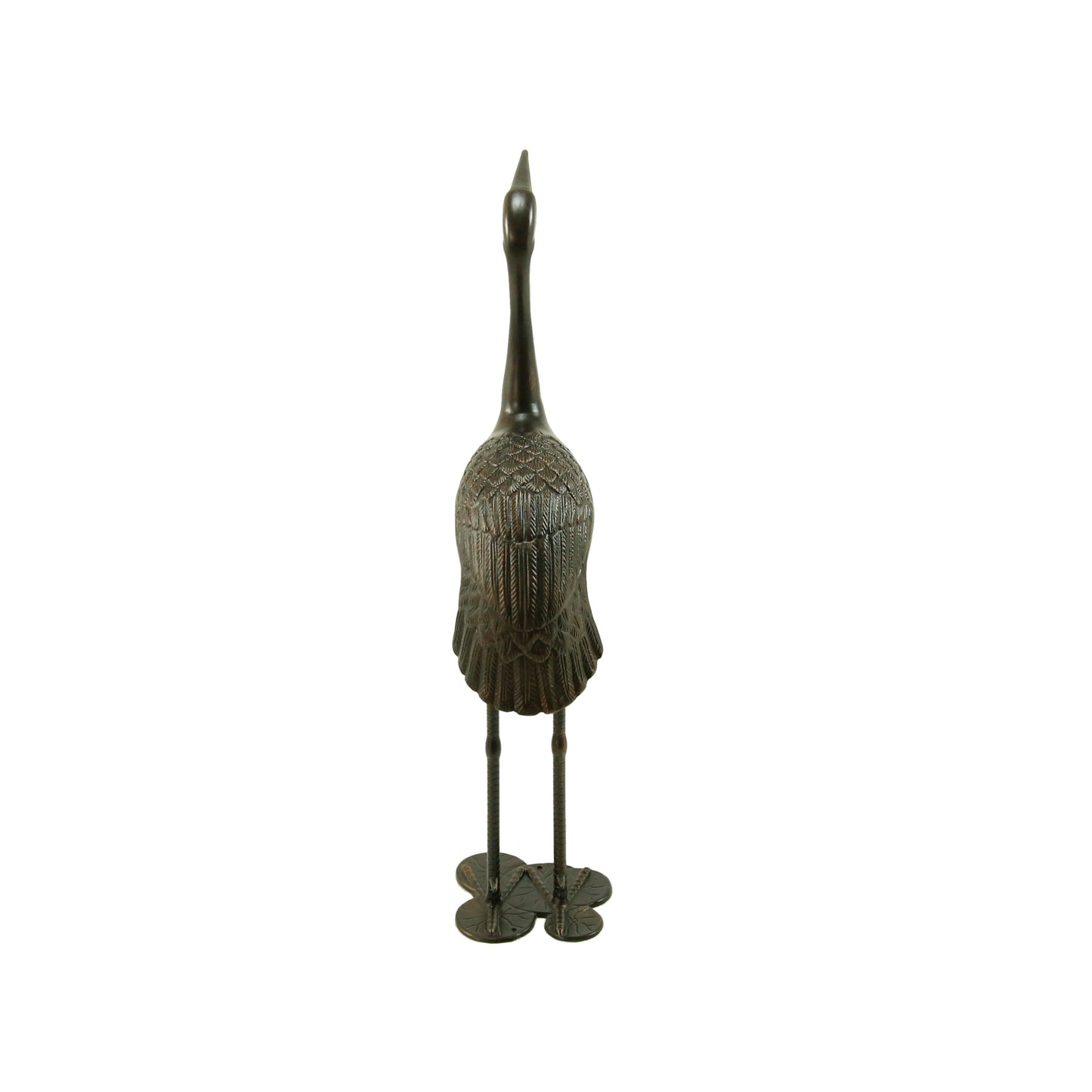 Bronze crane figurine with textured feathers and elegant stance ideal for home decor