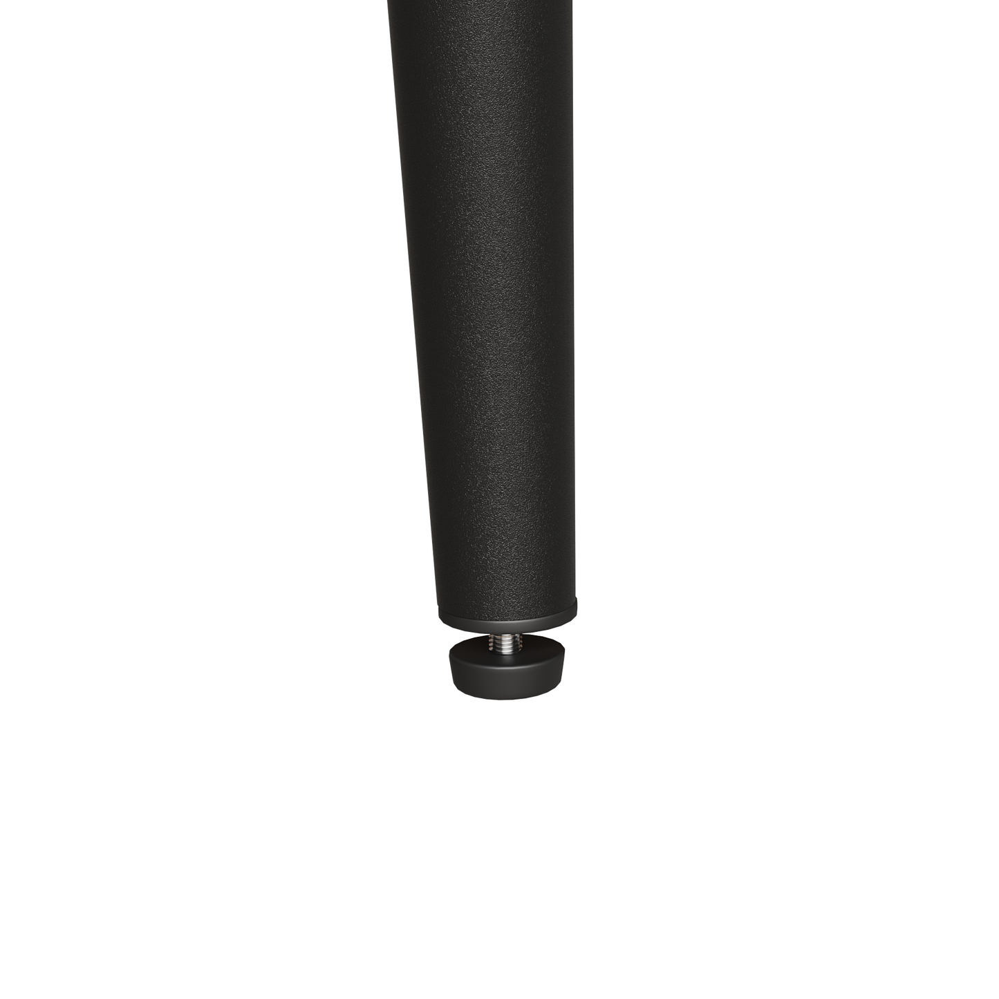 Textured black metal furniture leg with adjustable leveling foot