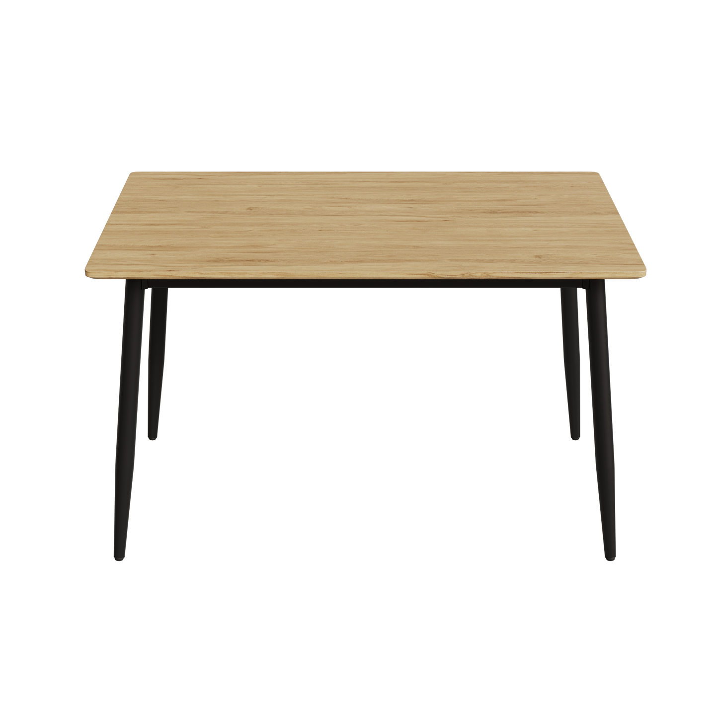 Rectangular oak wood veneer dining table with black metal legs