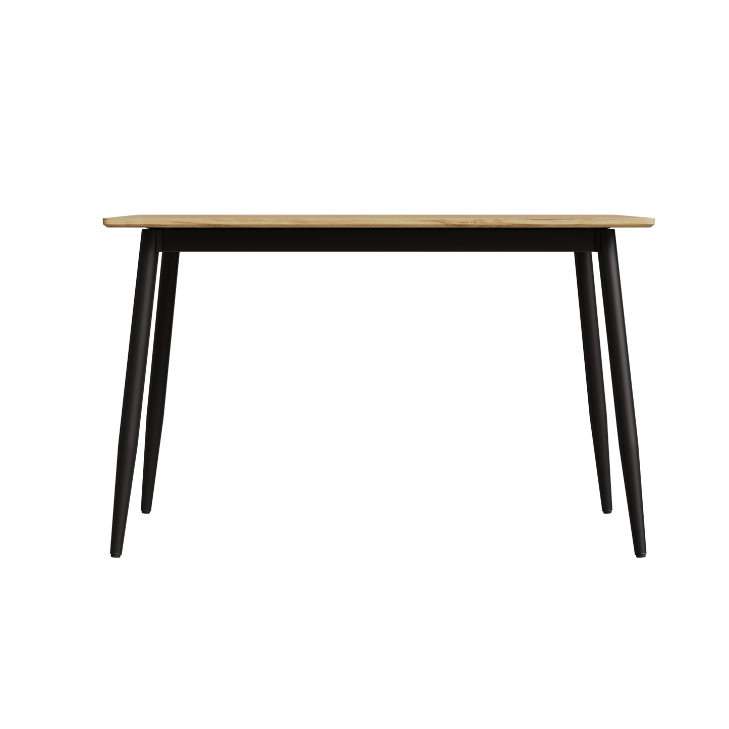 Light oak dining table with slim black metal legs perfect for modern kitchens