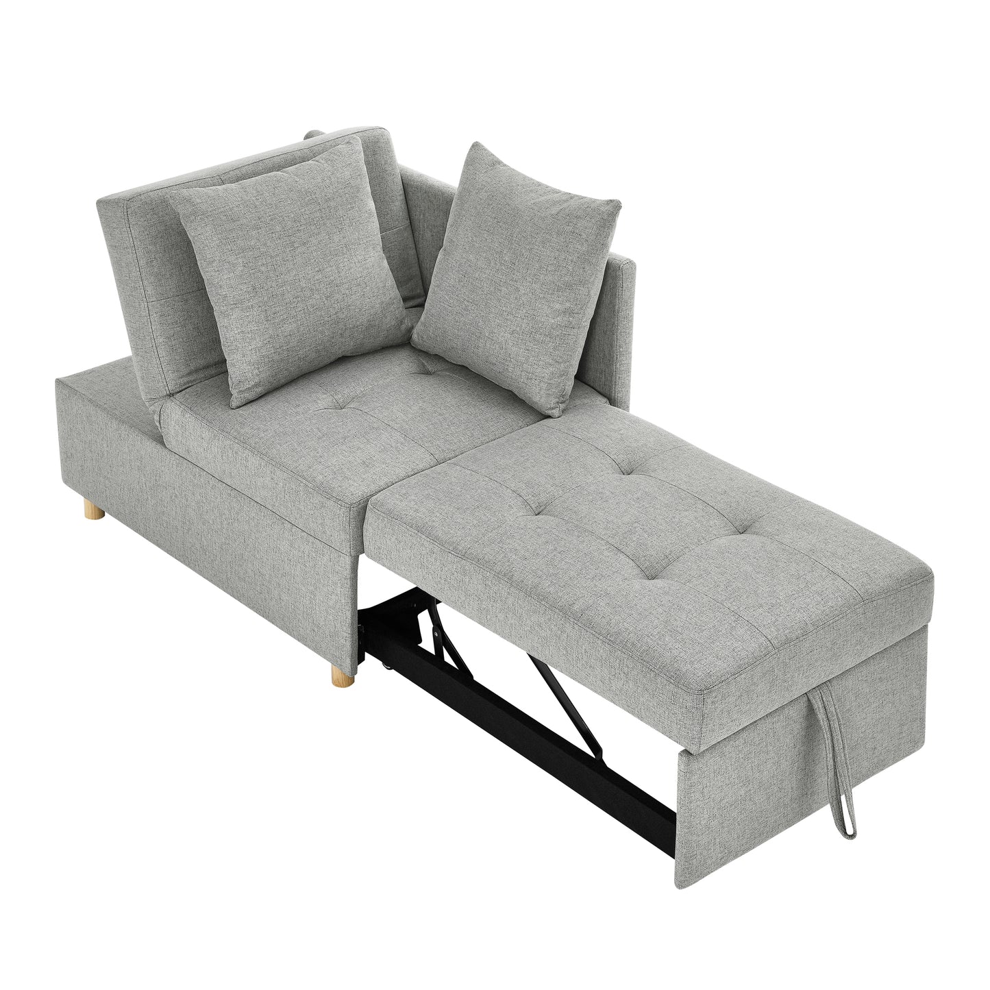 Modern grey fabric convertible sofa bed with pullout chaise and tufted cushions