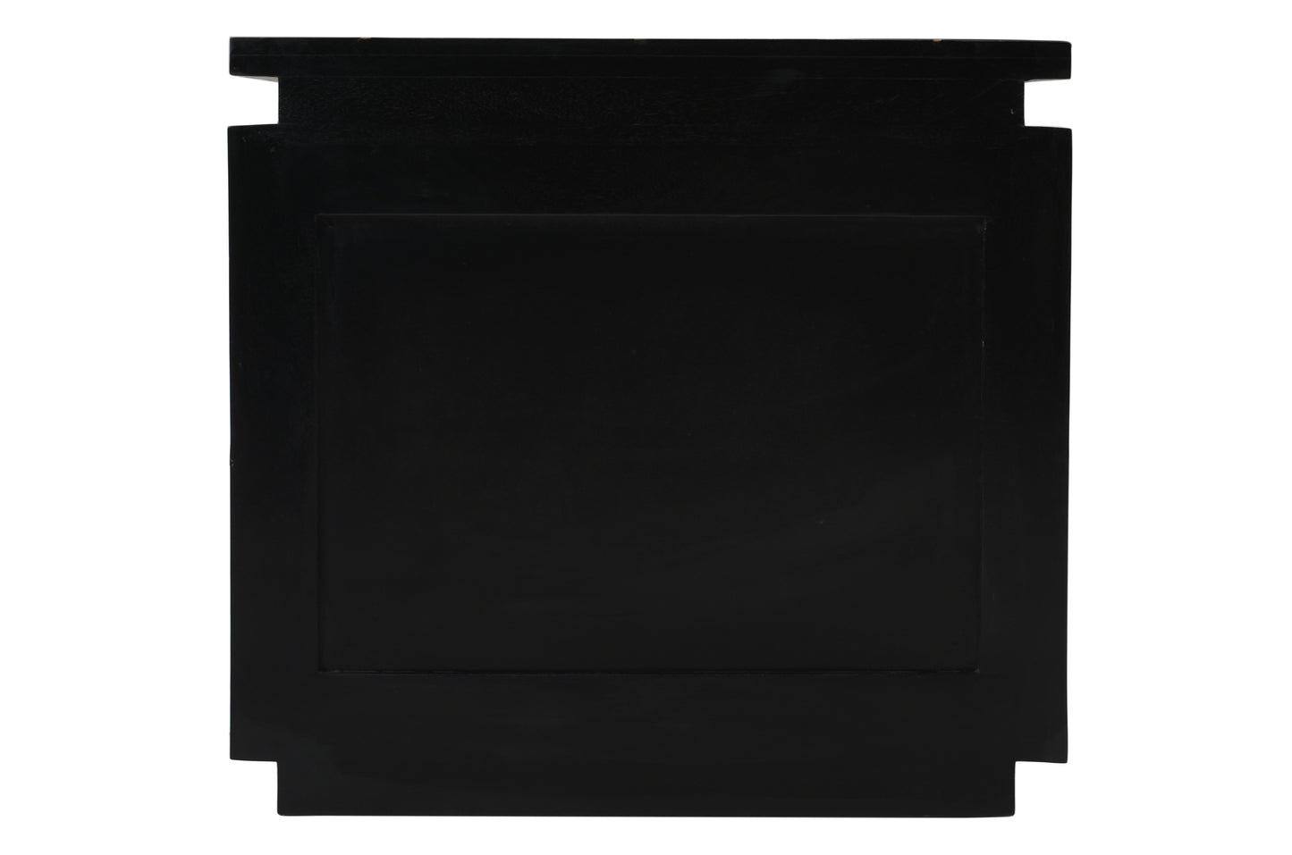 Black wooden accent table with clean lines and a minimalist design