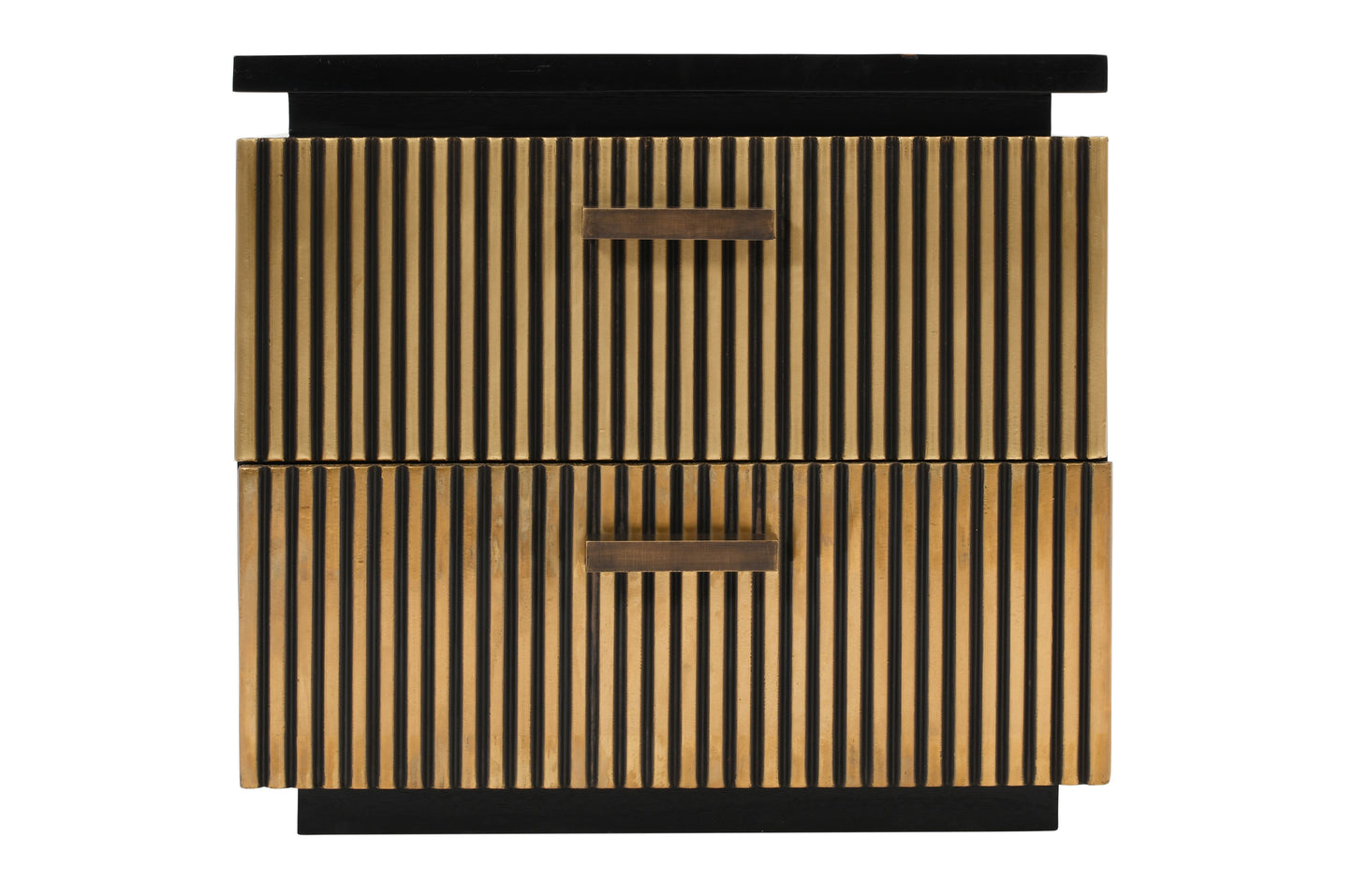 Black and gold fluted twodrawer nightstand with bronze handles