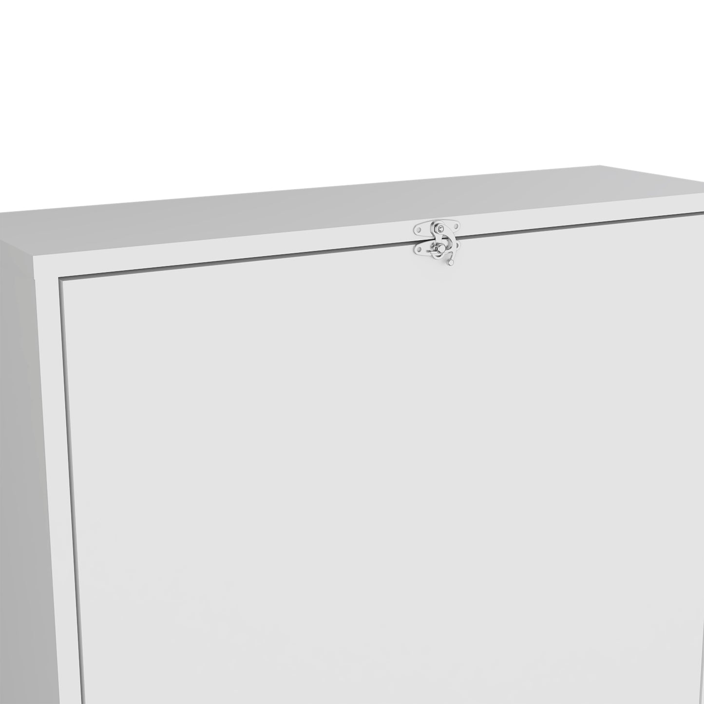 White wallmounted folddown desk with silver latch and sleek design