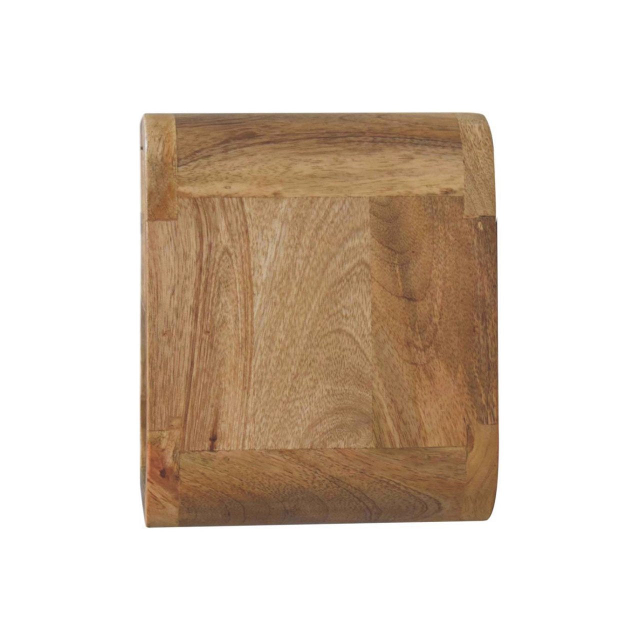 Natural wood cutting board with curved edges perfect for prepping meals