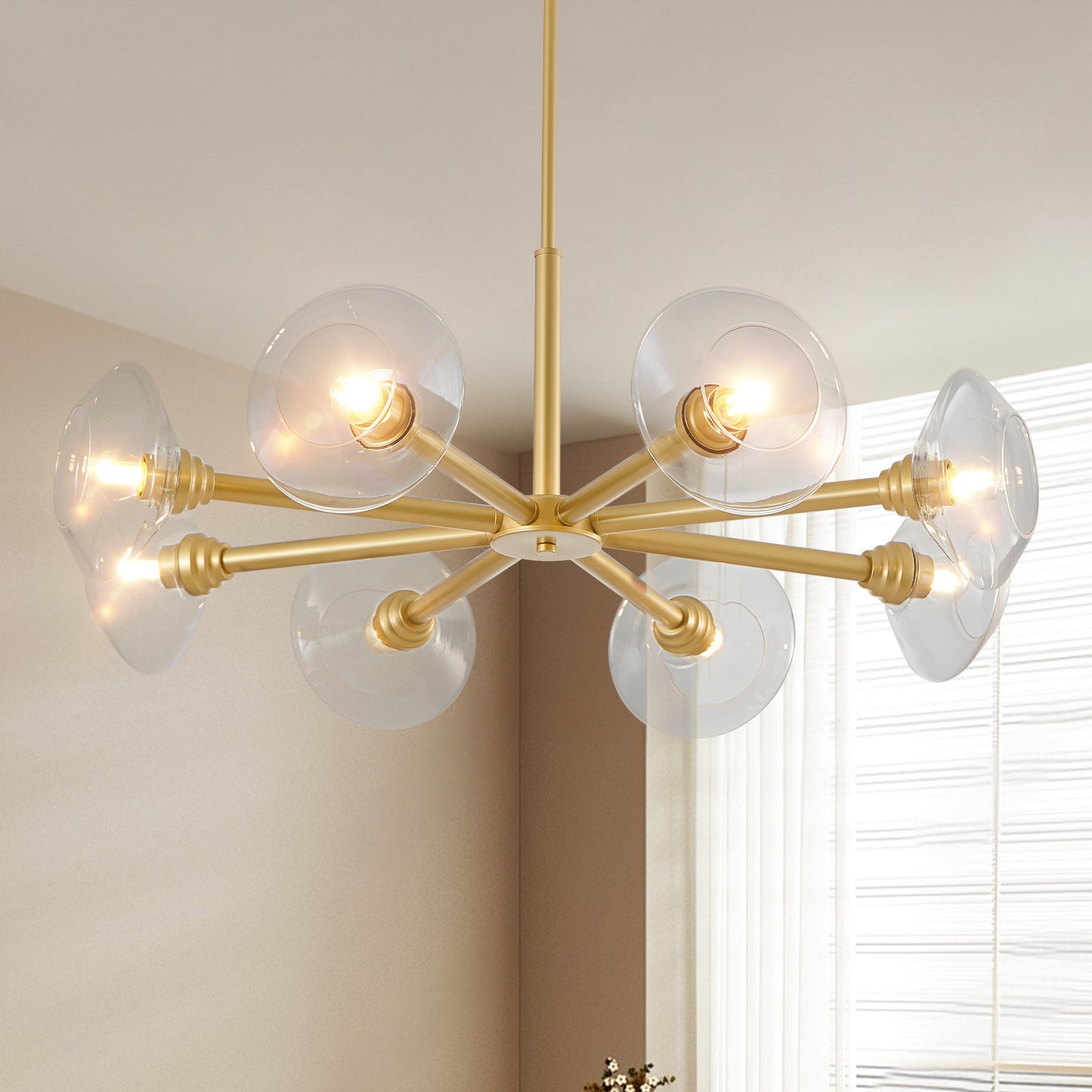 Modern gold chandelier with clear glass shades elegant home lighting fixture