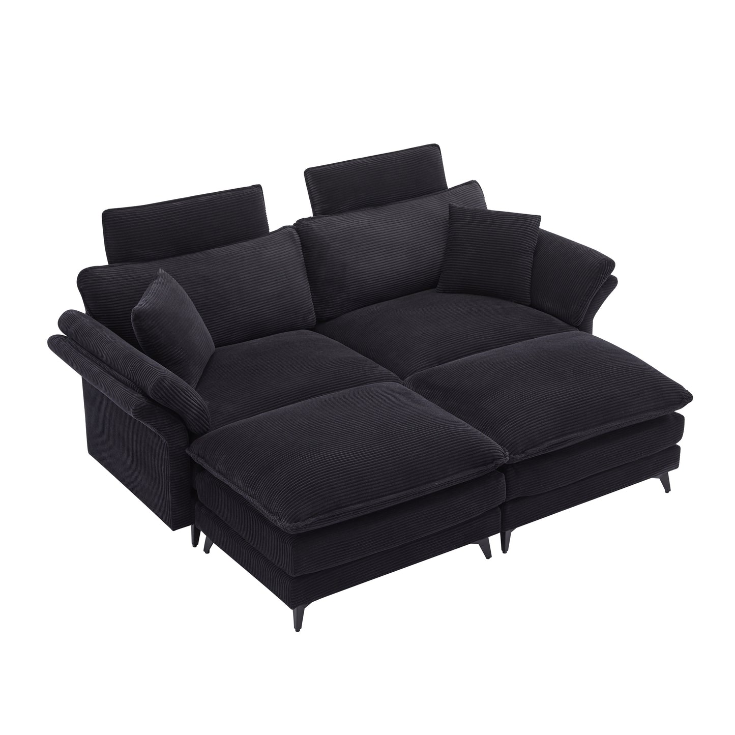 Deep charcoal corduroy sectional sofa with adjustable headrests and plush cushions perfect for modern living rooms