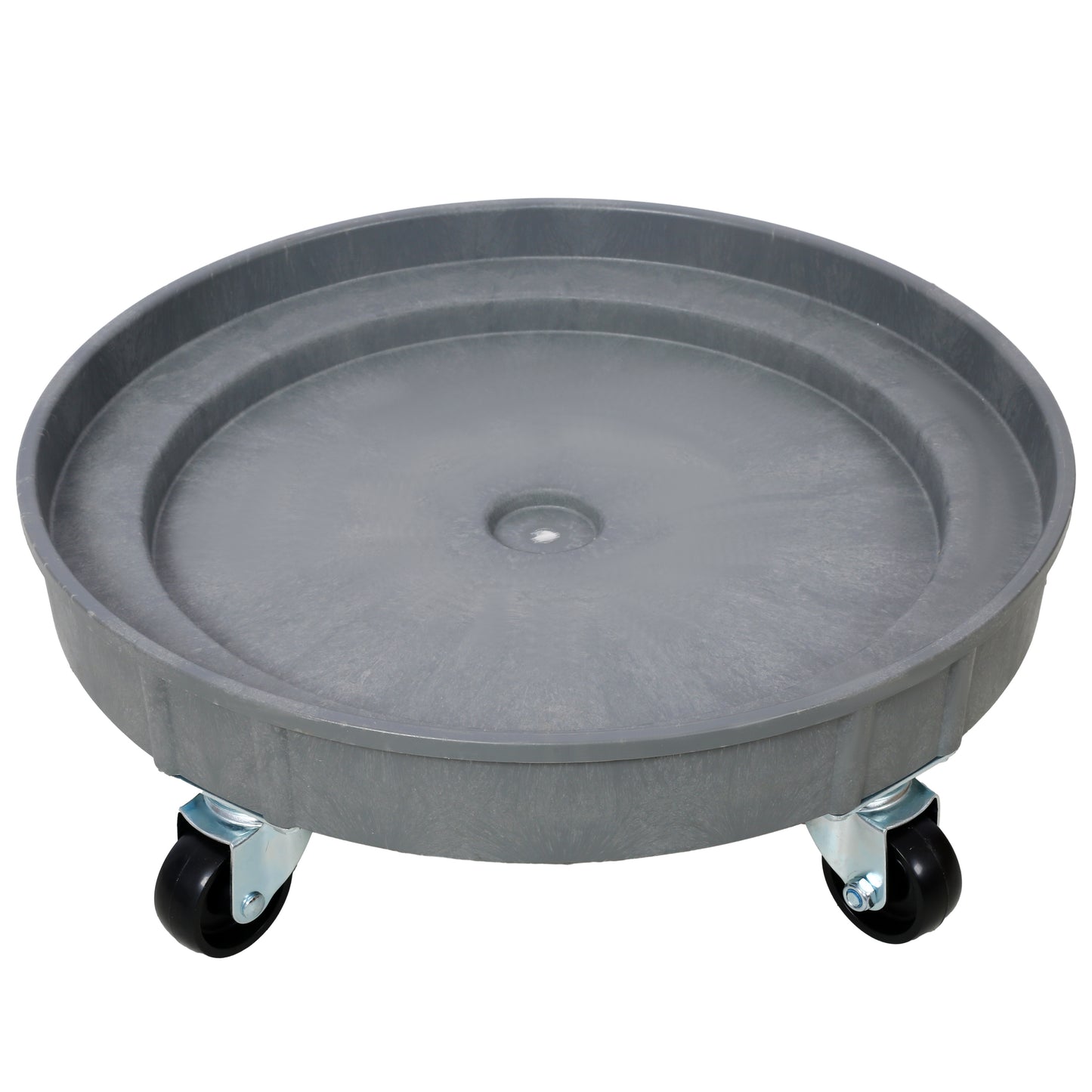 Gray round plant caddy with durable wheels for easy pot movement