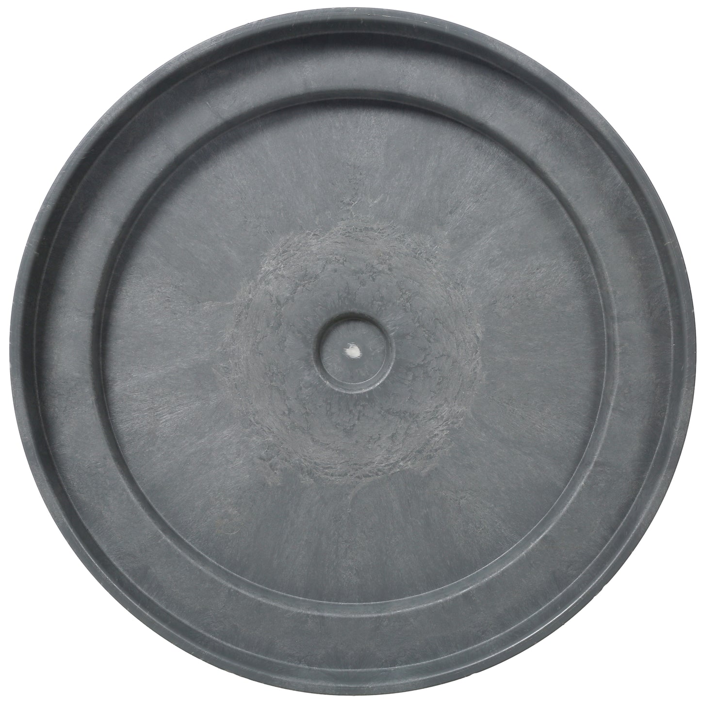 Textured grey plastic bucket lid with concentric rings and central knob