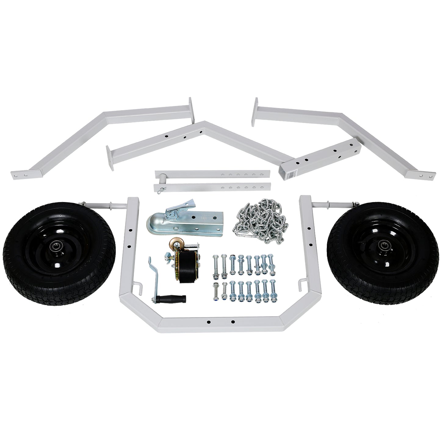 White steel boat trailer dolly kit with two wheels winch and hardware