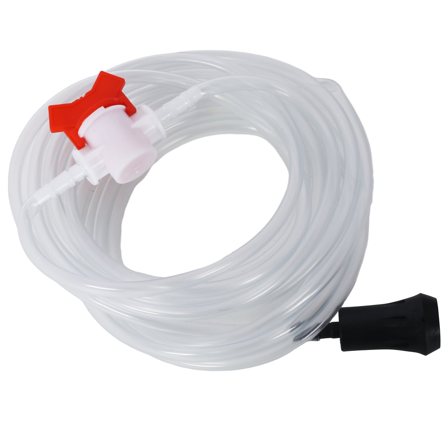 Clear vinyl tubing with red valve for fluid transfer m length
