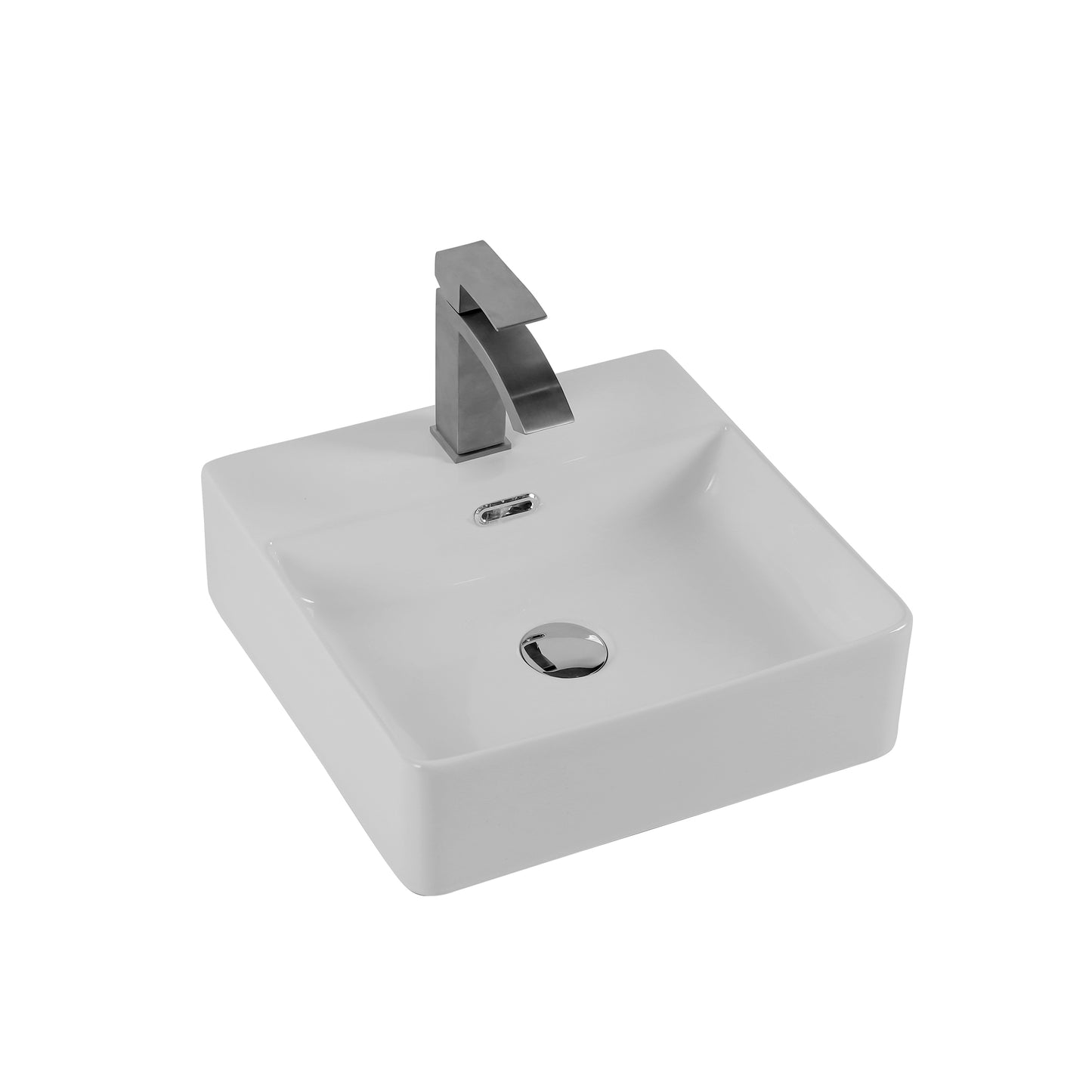 Modern square white ceramic bathroom sink with brushed nickel waterfall faucet