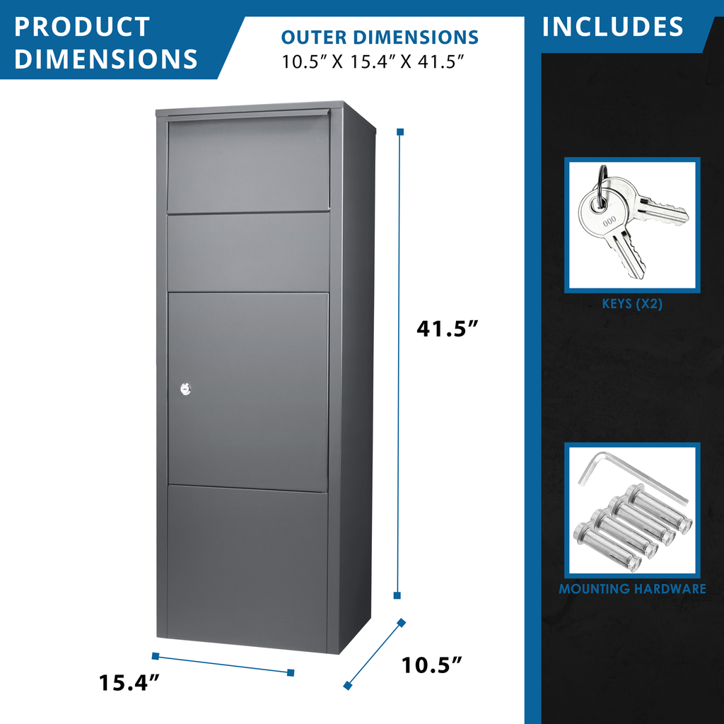 Gray secure parcel delivery box with integrated lock and large capacity