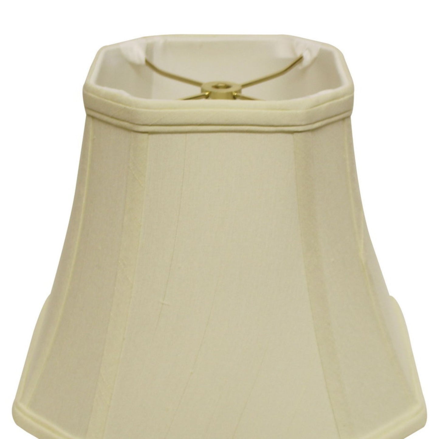 Cream fabric bell lampshade with a square top and bottom ready for assembly