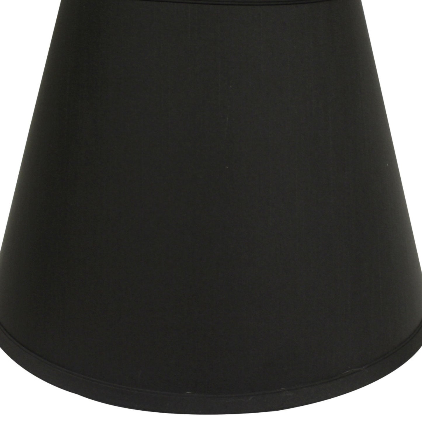 Black fabric lampshade with a tapered bell shape and elegant trim