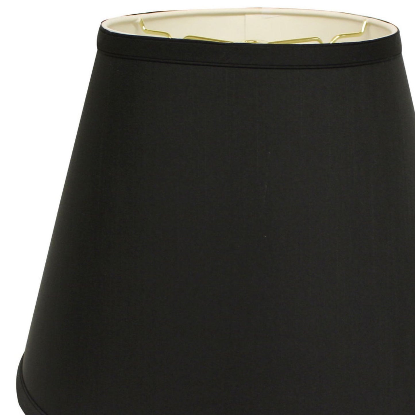 Black empire lampshade with gold trim and cream lining
