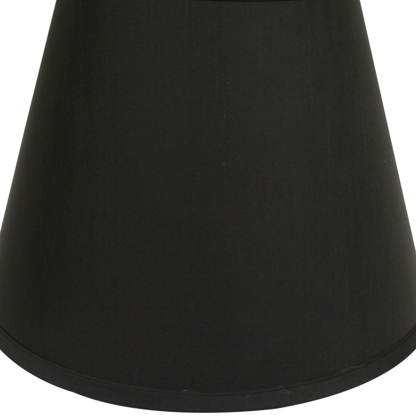 A black fabric lampshade with a flared conical shape