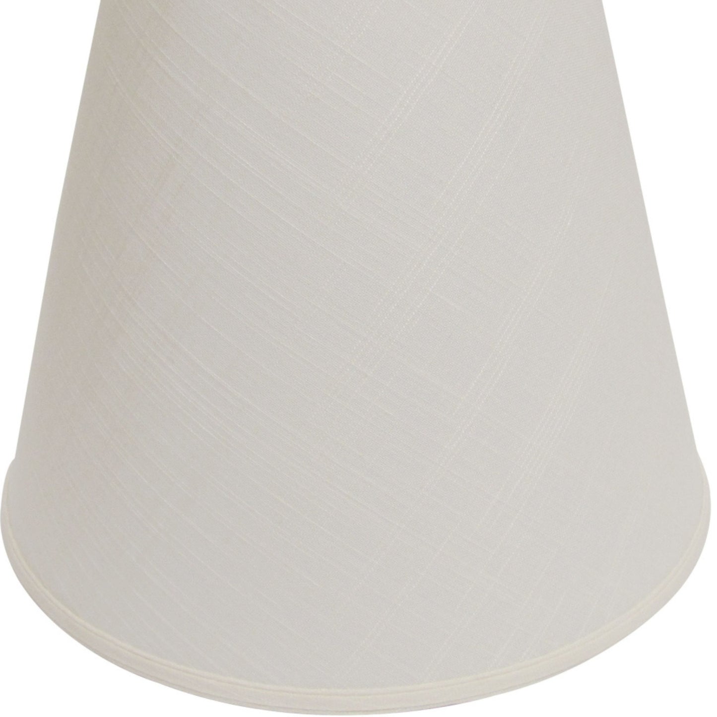 Cream tapered drum lampshade with textured linen fabric and a subtle crisscross pattern