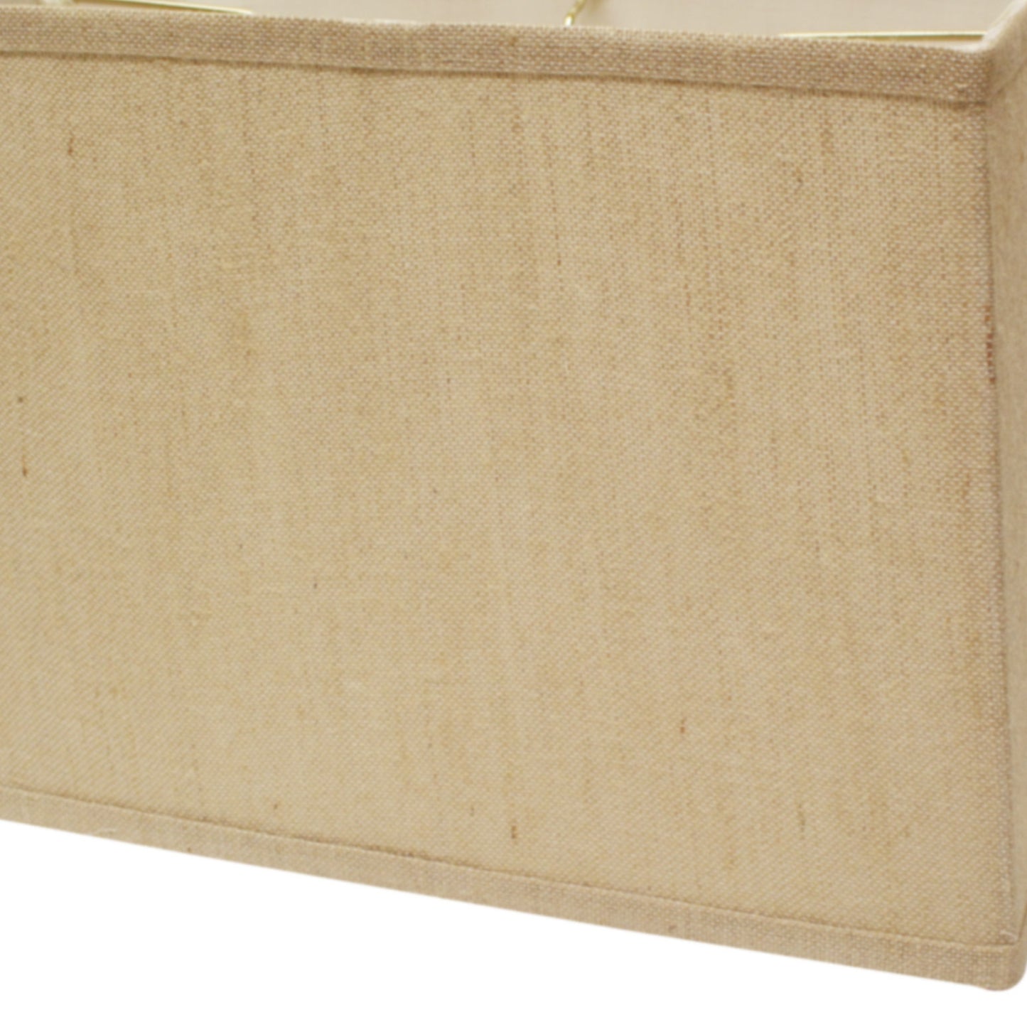 Textured beige linen drum lampshade with a gold frame trim for a warm glow