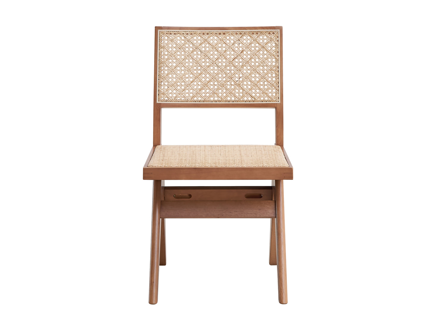 Wooden dining chair with natural cane back and seat