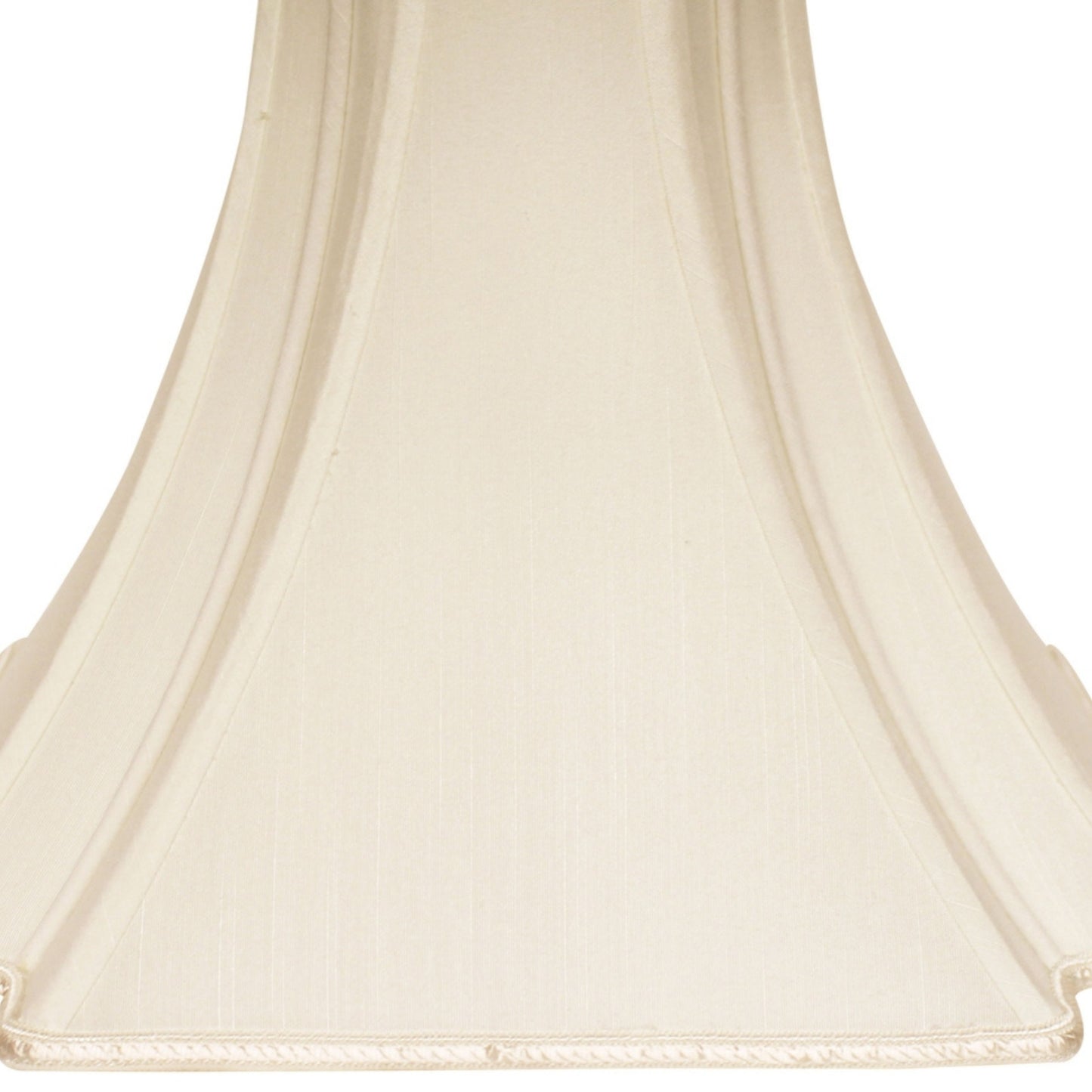 Cream pleated bell lampshade with decorative trim at the bottom edge