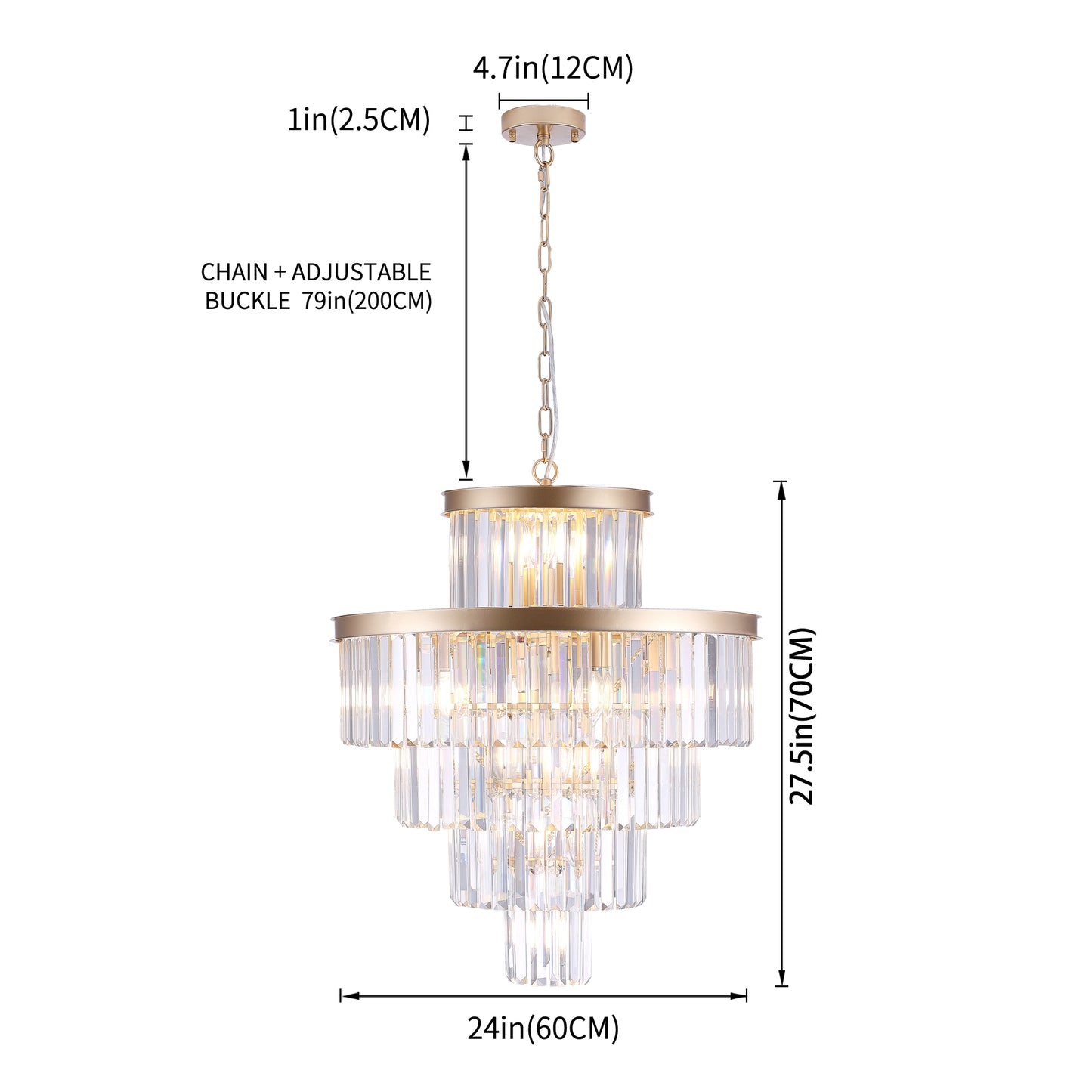 Glamorous tier crystal chandelier with gold finish in wide for dining rooms