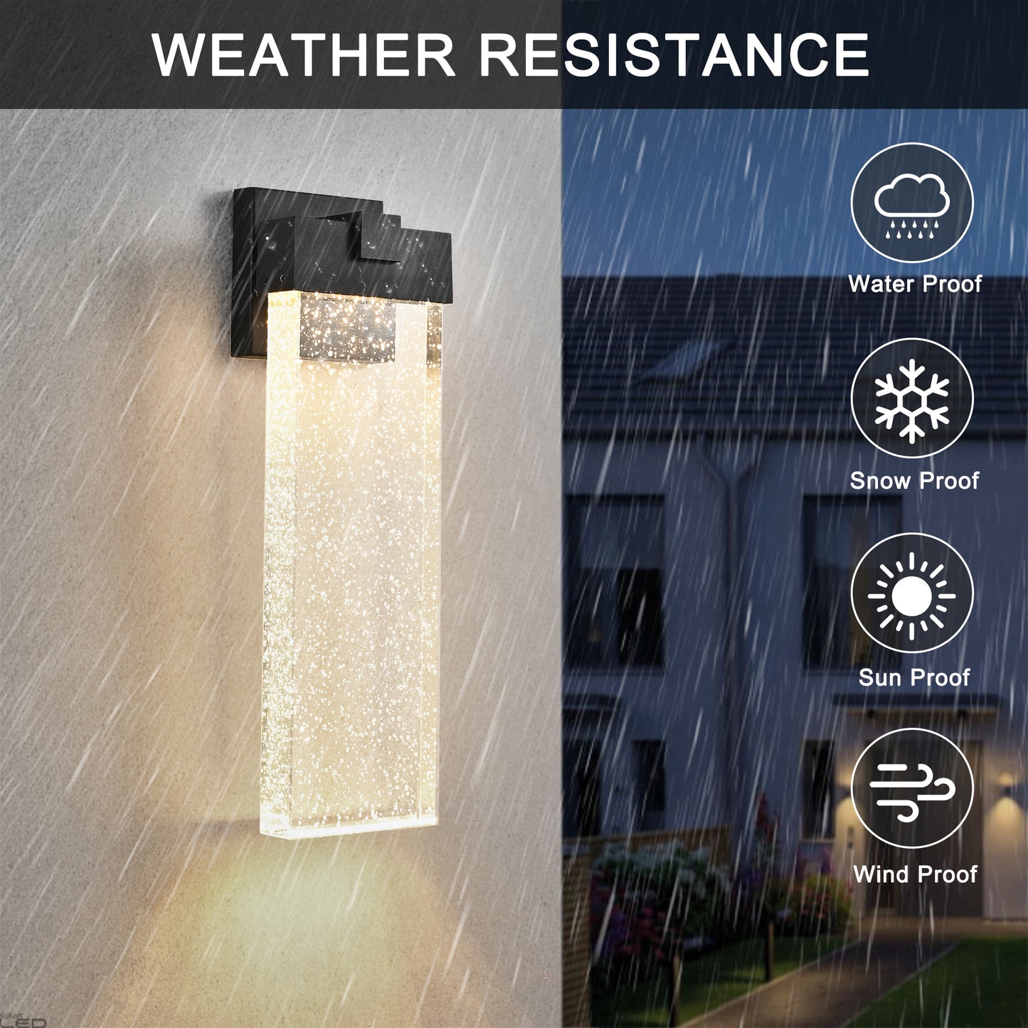 Modern black outdoor wall light with frosted glass weather resistant