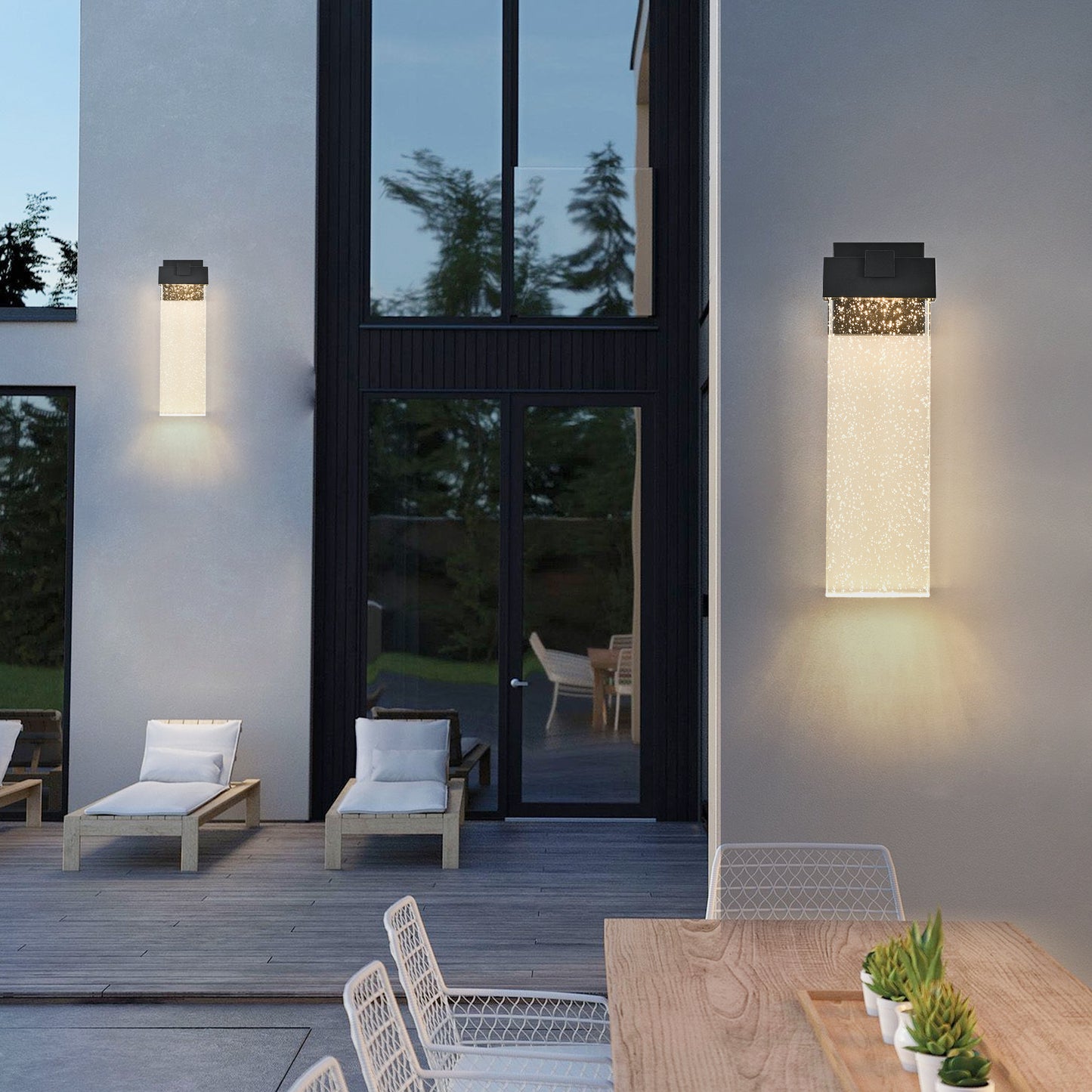 Modern outdoor wall light with frosted glass and embedded LED lights