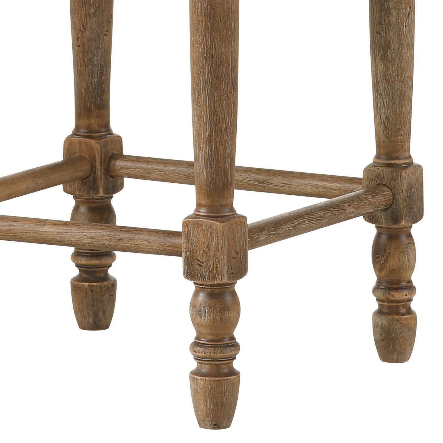 Rustic wood bar stool legs with turned accents and stretcher bars