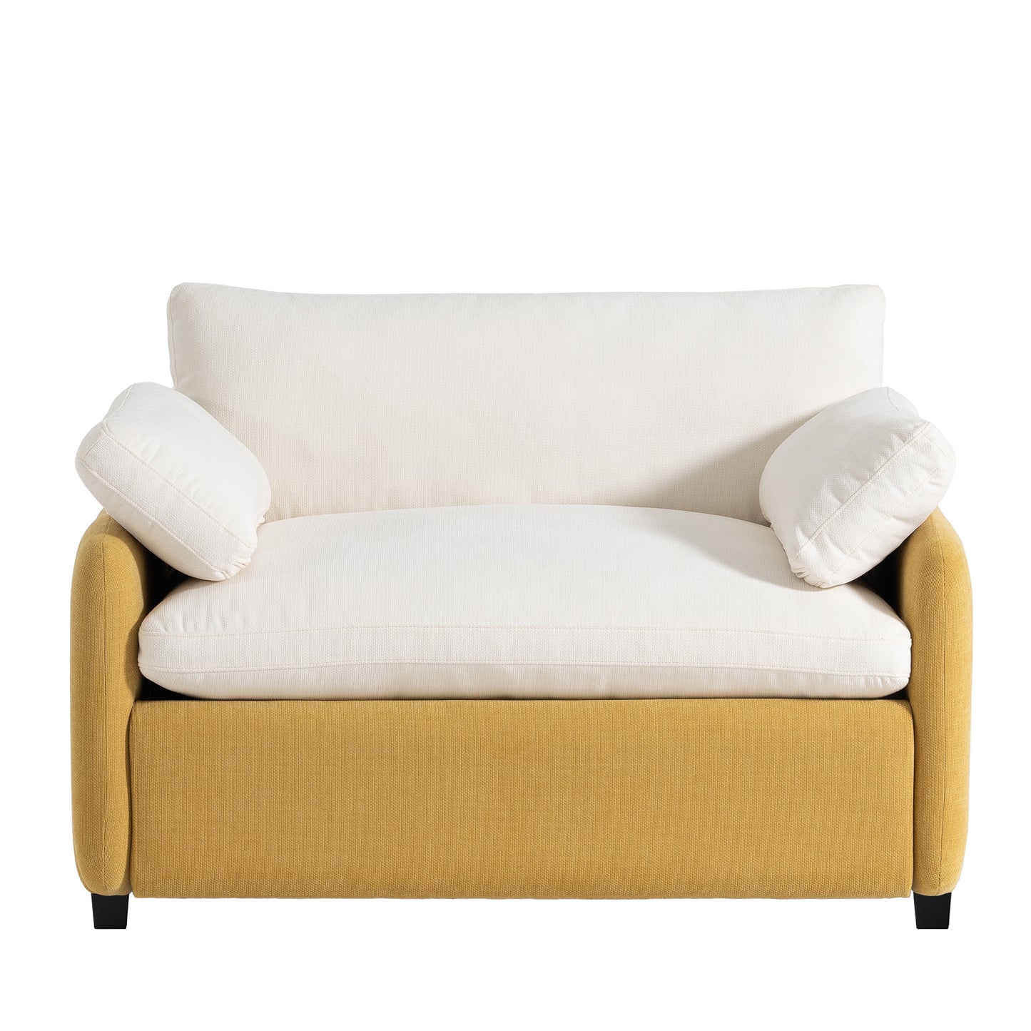 Yellow and white modern accent chair with plush cushions