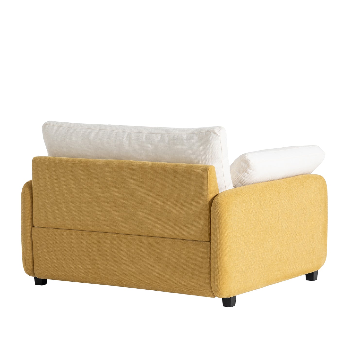 Modern mustard yellow sofa with plush white accent pillows Perfect for living room seating