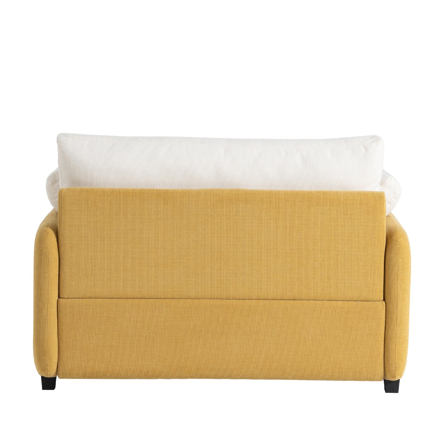 Yellow upholstered sofa with white throw pillows modern design
