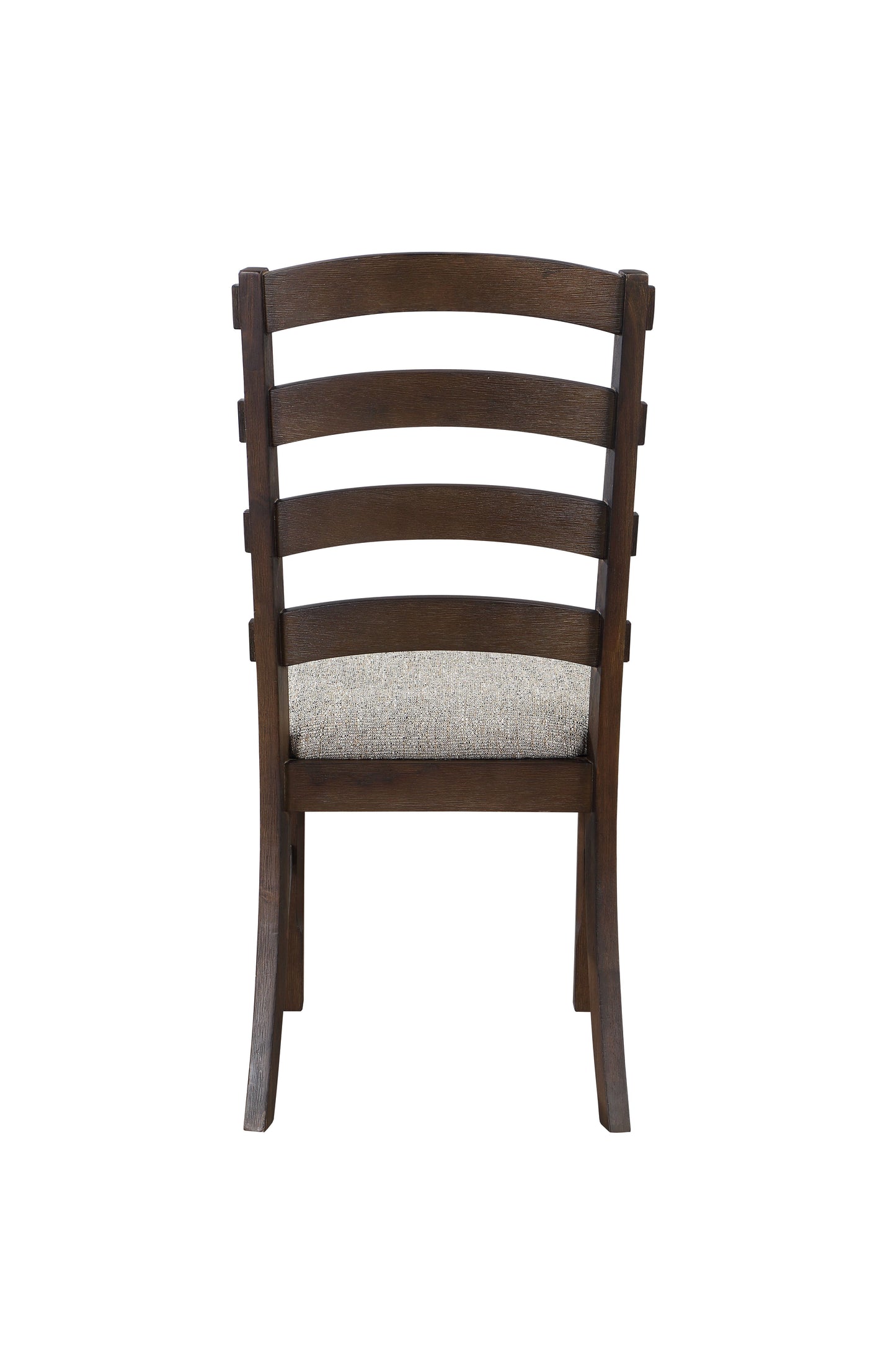 Dark oak dining chair with a slatted back and upholstered seat