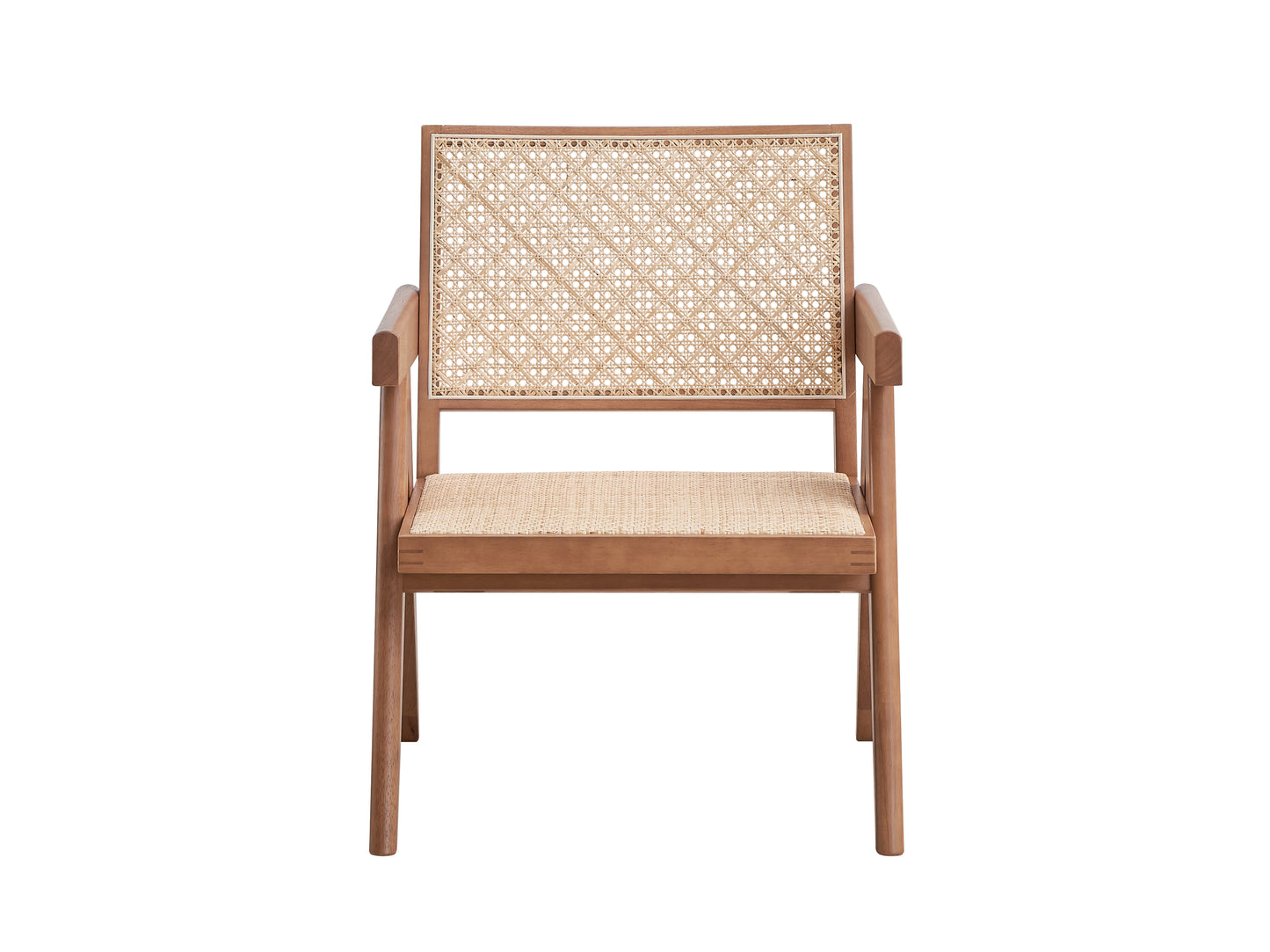 Wooden dining chair with woven cane back and seat