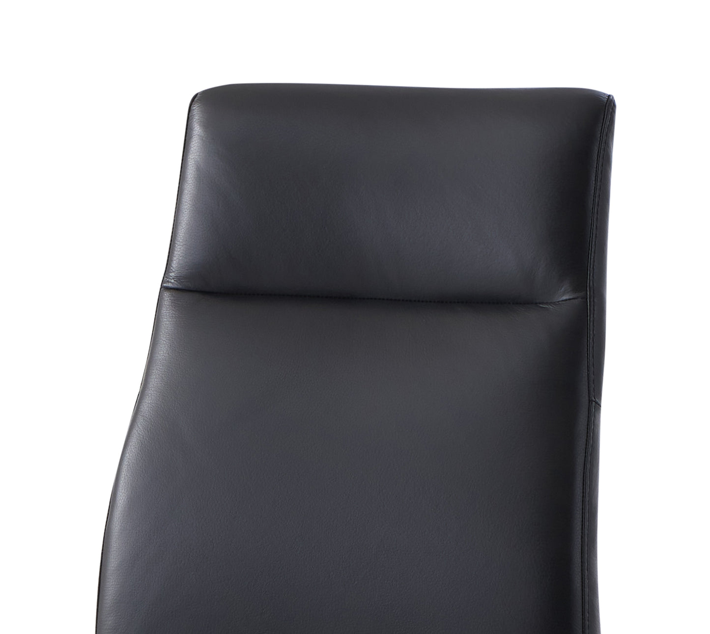 Black leather executive chair back with stitching detail