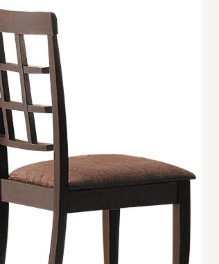 Dark wood dining chair with upholstered brown seat