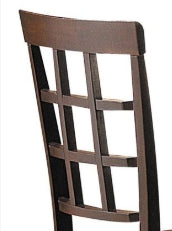 Dark wood dining chair back with grid design