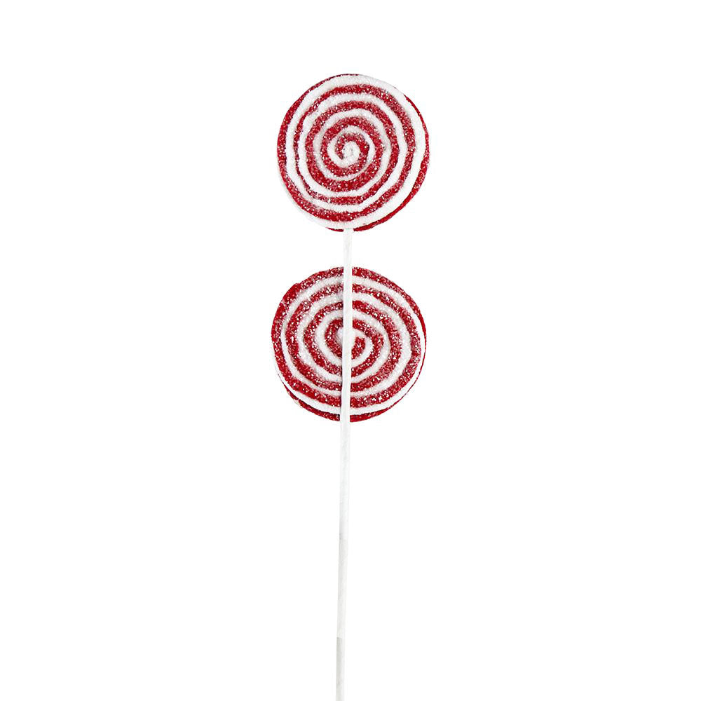 Red and white swirled glitter lollipop decoration units