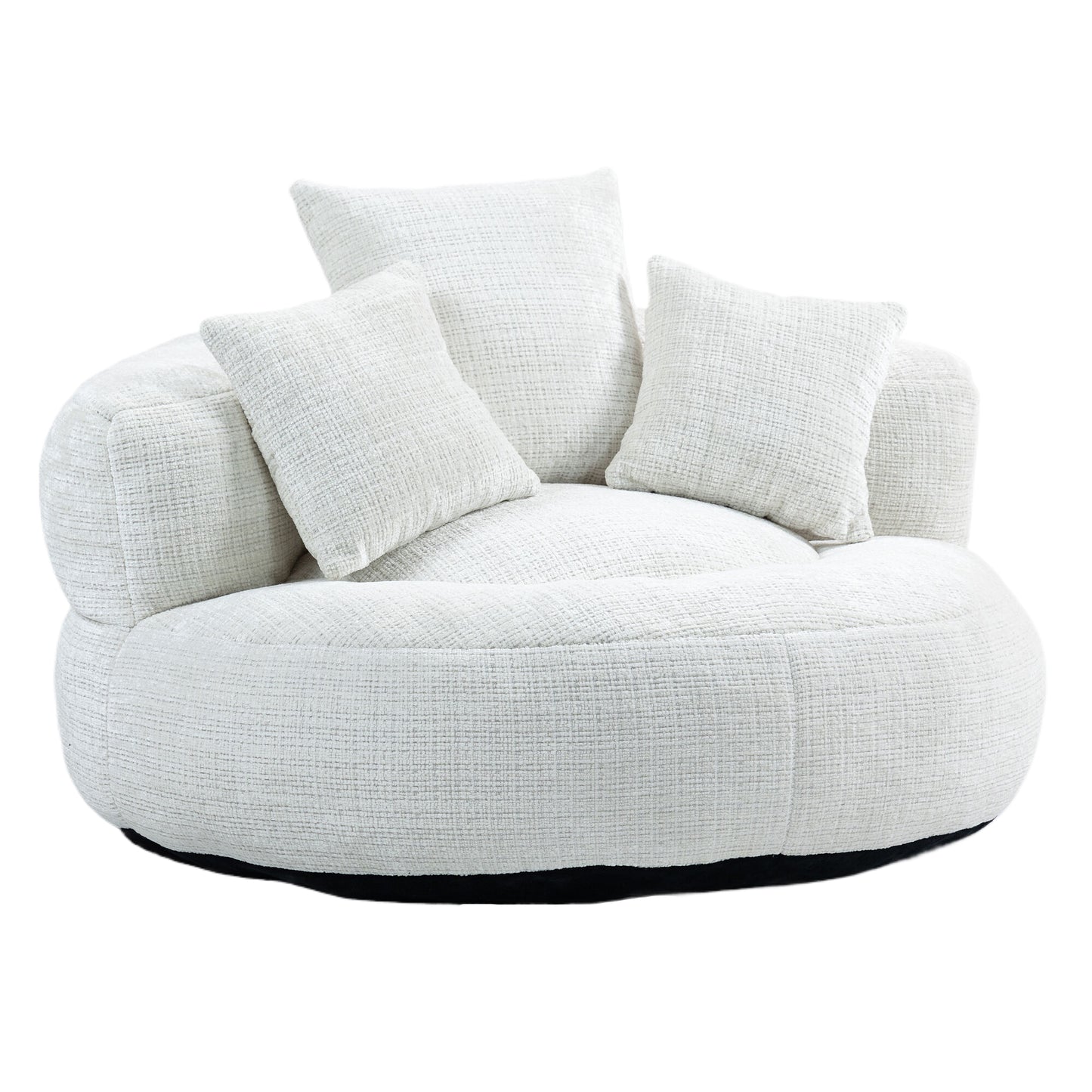 Plush white boucle accent chair with matching throw pillows perfect for a cozy living room