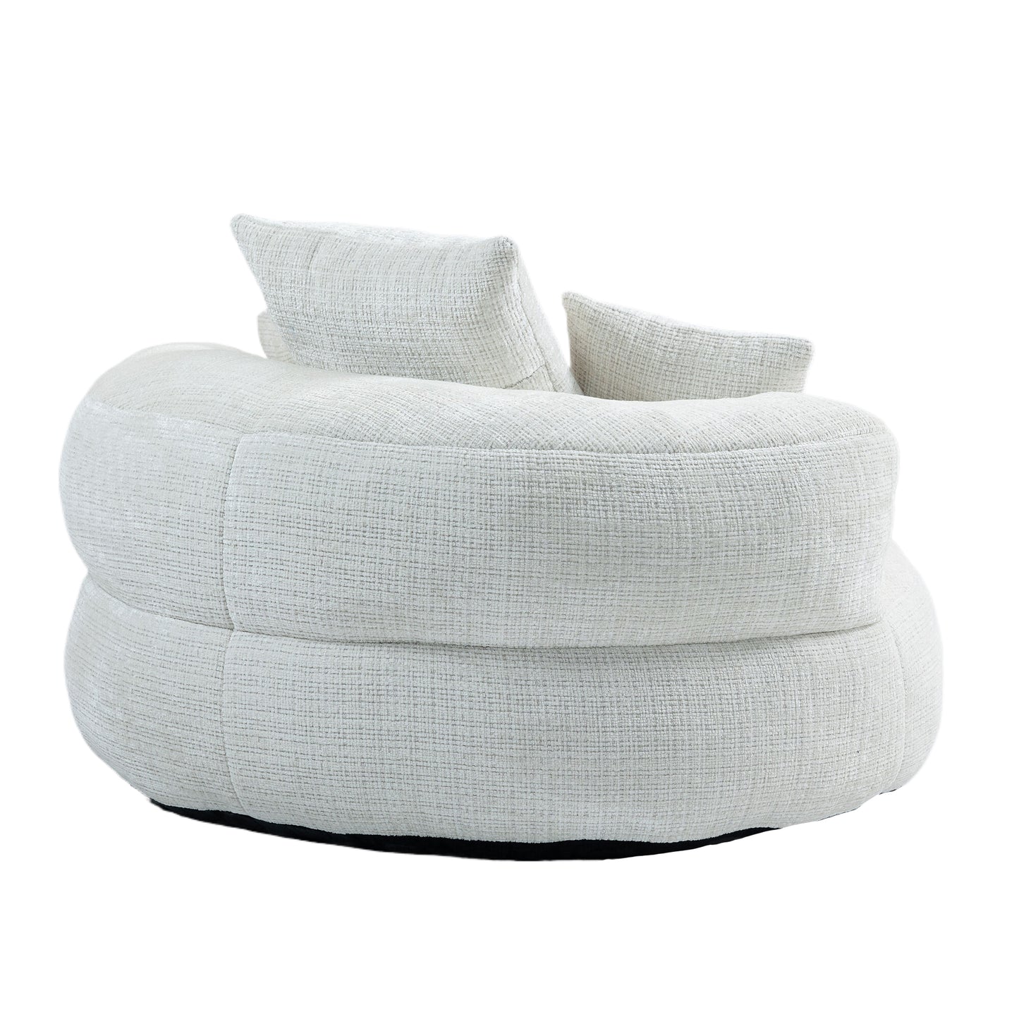 Textured cream boucle swivel chair with plush cushions modern living room seating