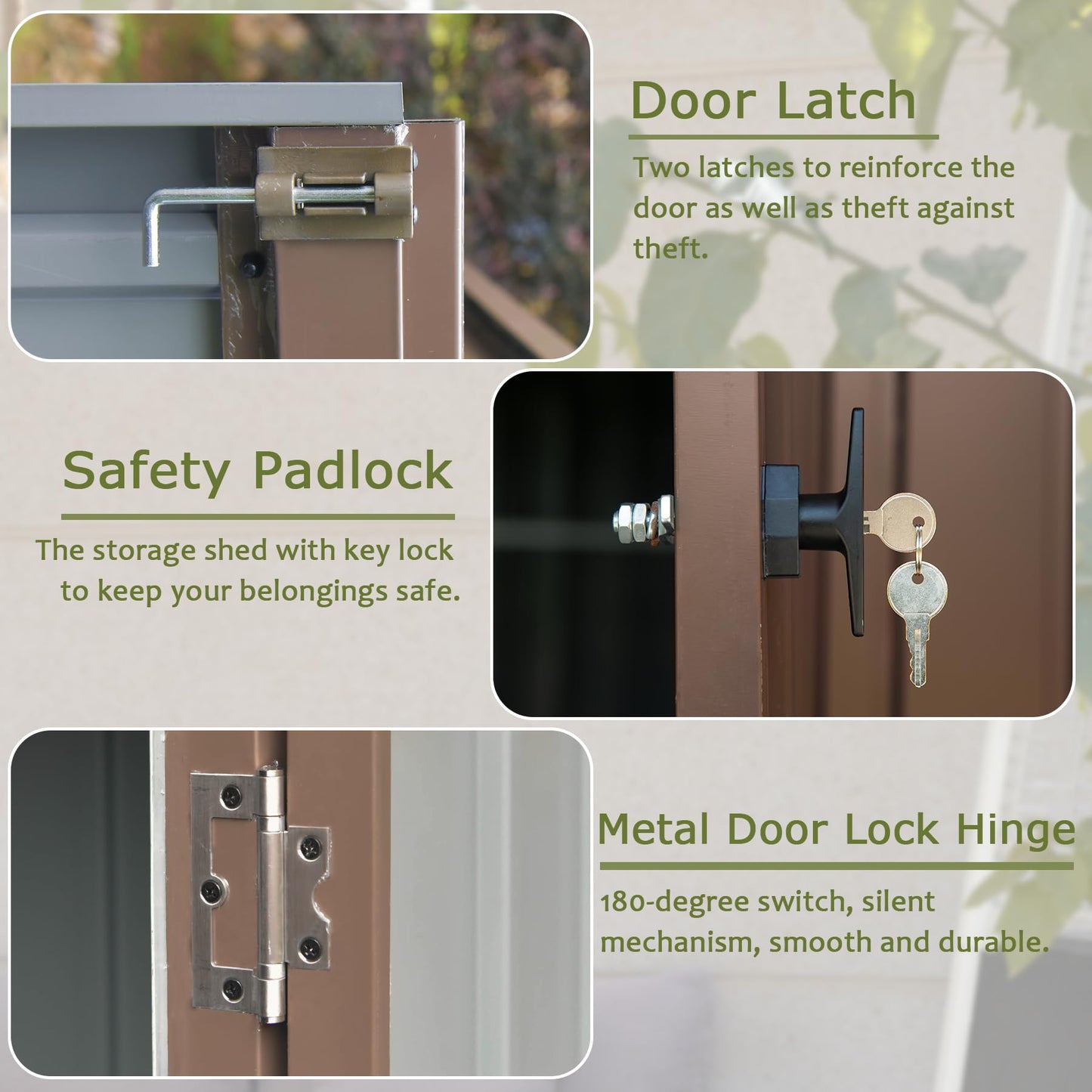 Bronze metal door latch for storage shed security